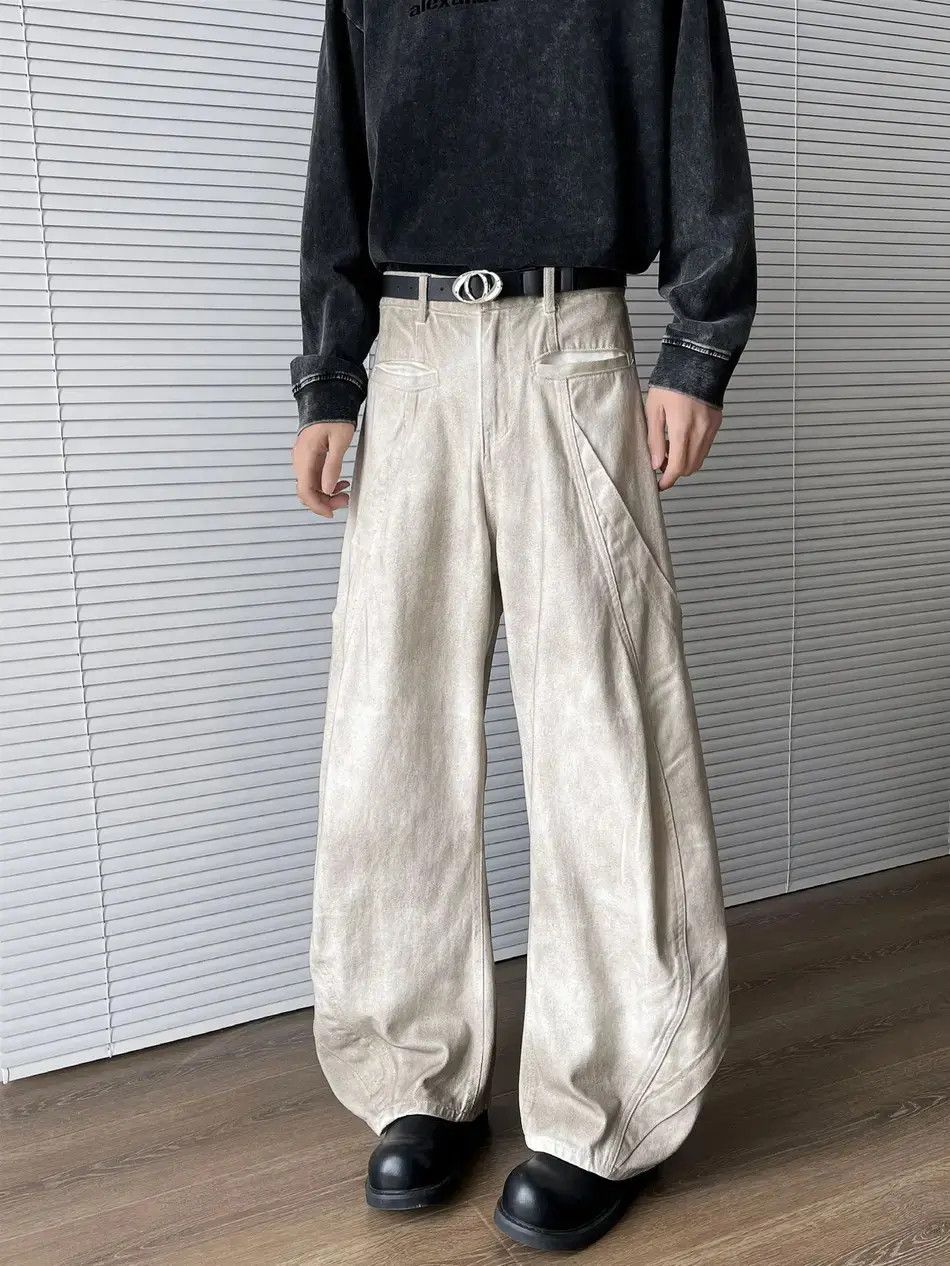 Japanese Brand Retro loose dirty white wide leg jeans Size US 32 / EU 48 - 2 Thumbnail