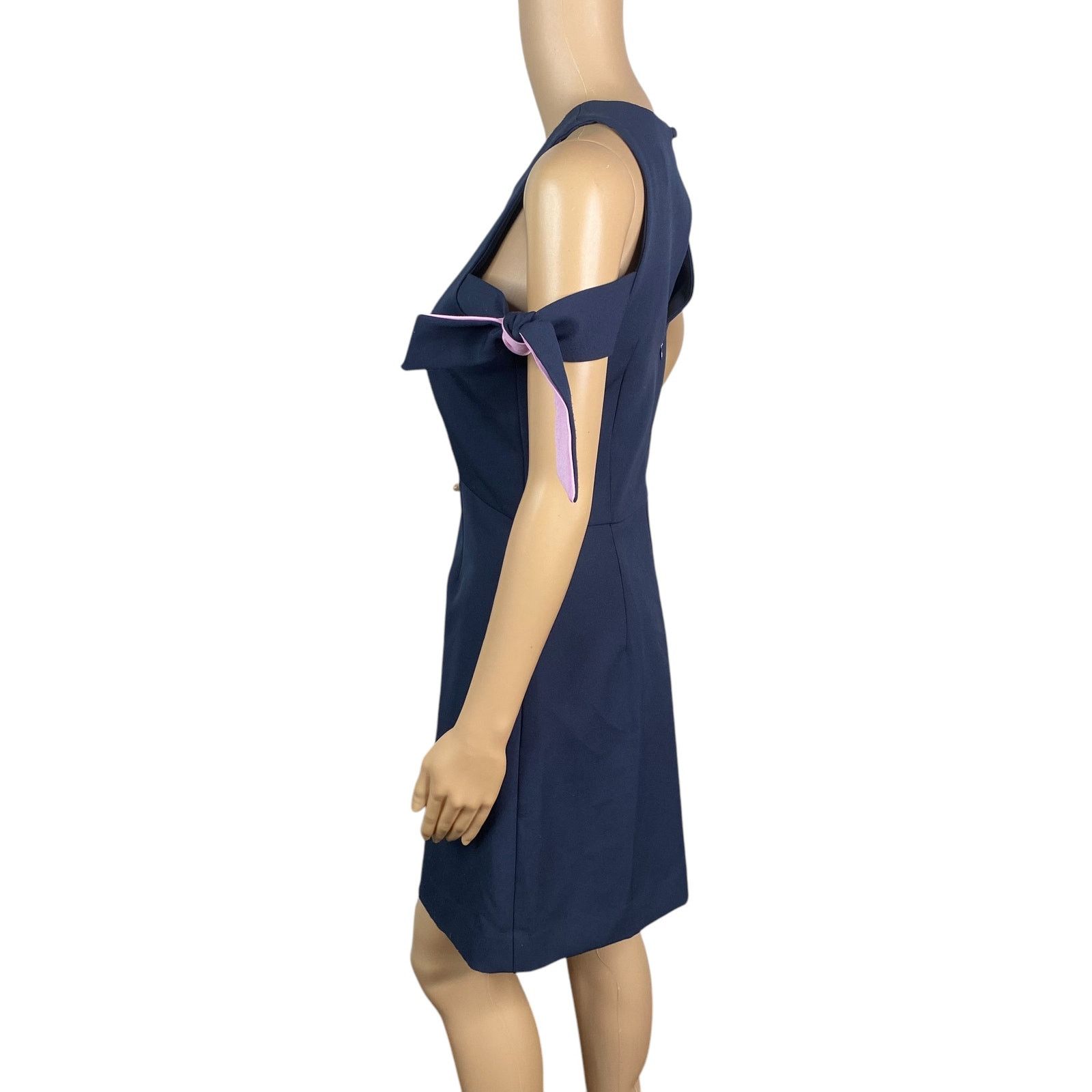 MILLY Milly $450 Madison Navy Blue Bow Detail A-line Dress SZ 8 Size M / US 6-8 / IT 42-44 - 5 Thumbnail