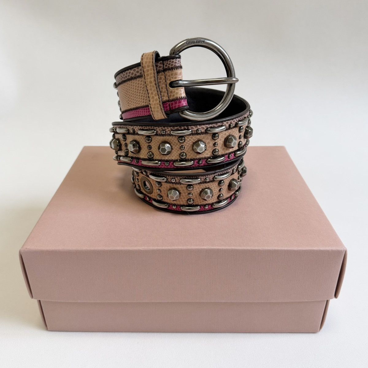 Miu Miu Mid 2000s Studded Snake Print Leather Belt Size ONE SIZE - 20 Thumbnail