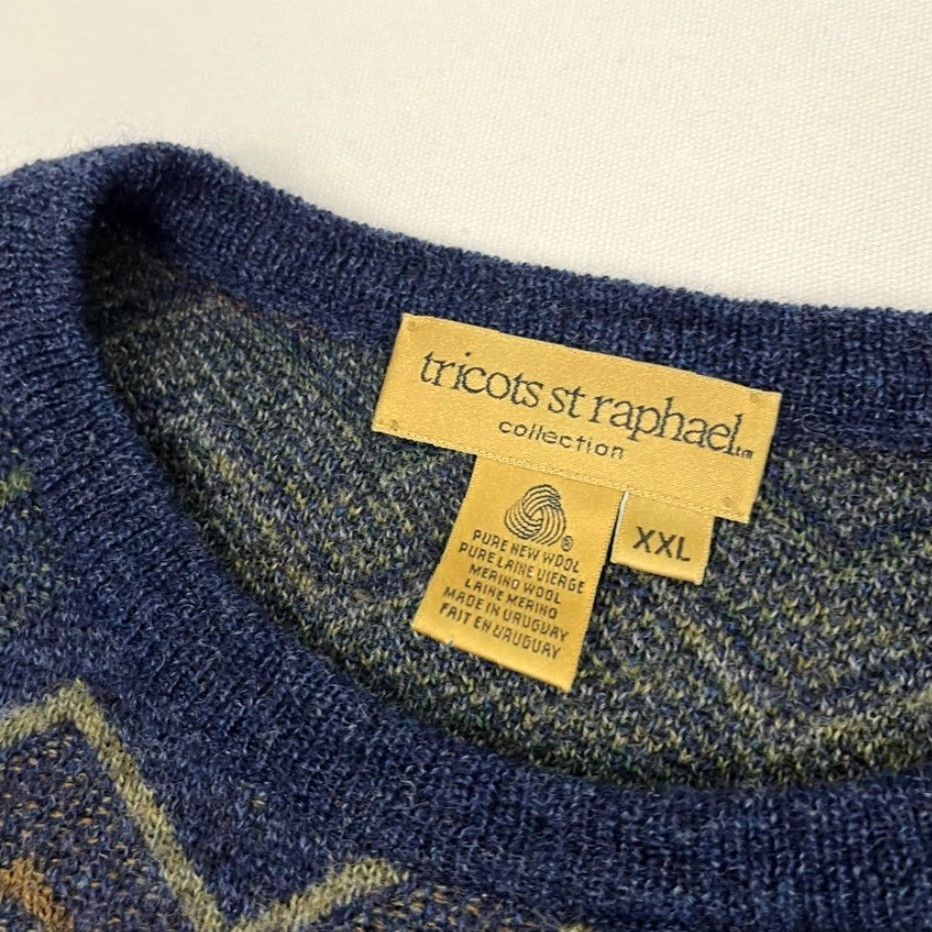 Vintage VINTAGE Tricots St. Raphael Sweater Mens 2XL Blue Merino Wool Zig Zag Cosby Crew Jumper Size US XXL / EU 58 / 5 - 2 Thumbnail