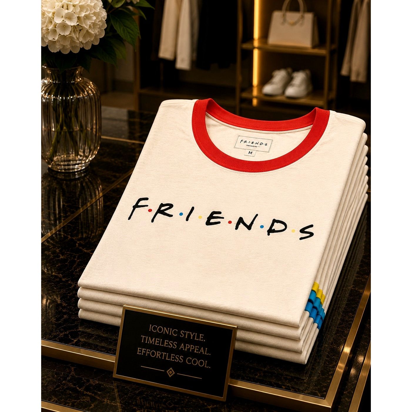 Other Friends Rainbow Beige with Multicolor Neck & Cuffs Tee M Size M / US 6-8 / IT 42-44 - 1 Thumbnail