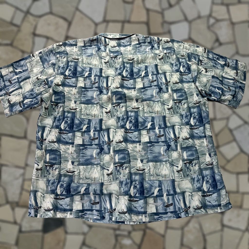 Nautica Burma Bibas Shirt Mens Large Blue Sailboat Nautical Silk Short Sleeve Button Up Size US L / EU 52-54 / 3 - 1 Thumbnail
