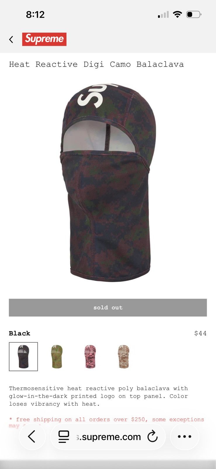 Supreme Supreme Heat Reactive Digi Camo Balaclava Size ONE SIZE - 1 Preview