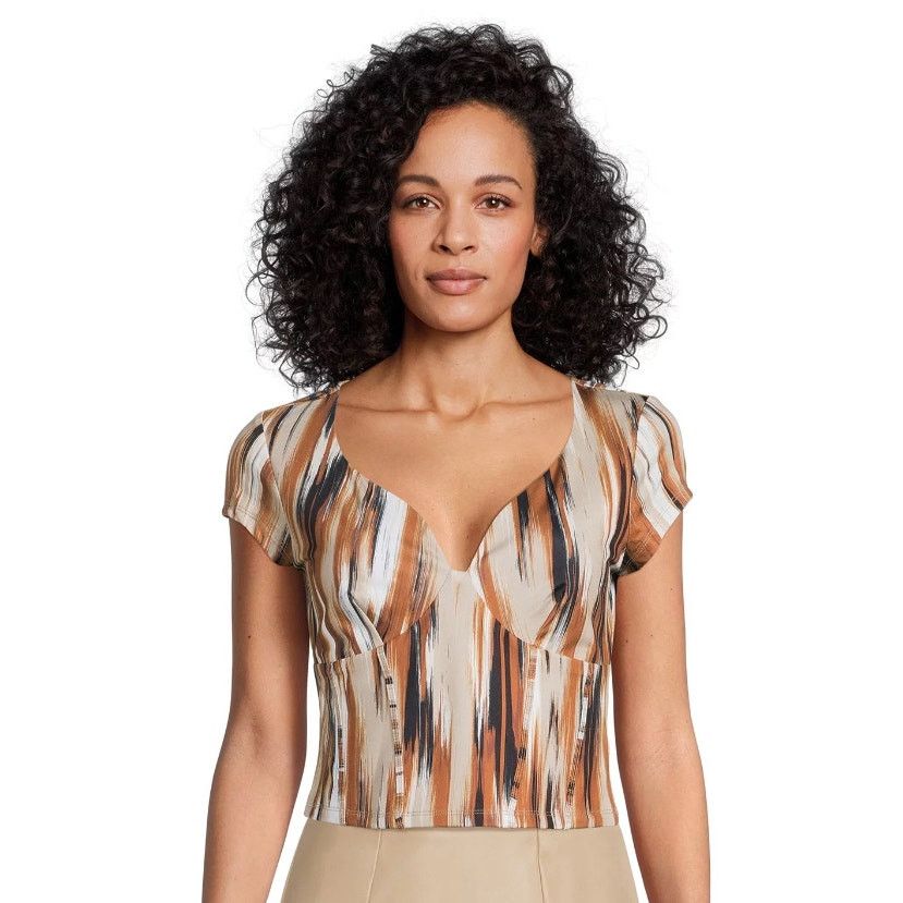 Madden NYC Madden NYC XS juniors Short Sleeve Deep V-Neck Top brown Size XS / US 0-2 / IT 36-38 - 1 Thumbnail