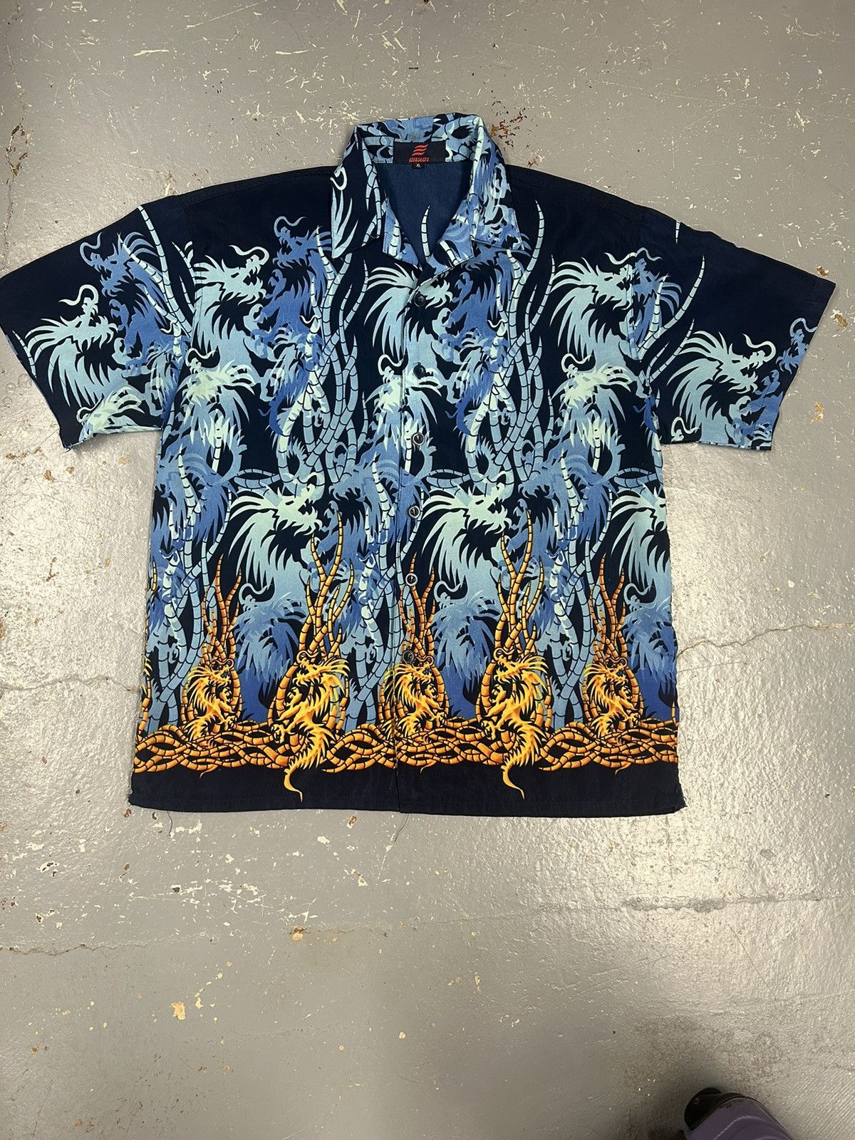 Vintage Crazy Vintage Y2K Blue Dragon Graphic Button Up Tee Shirt Size US XL / EU 56 / 4 - 1 Thumbnail
