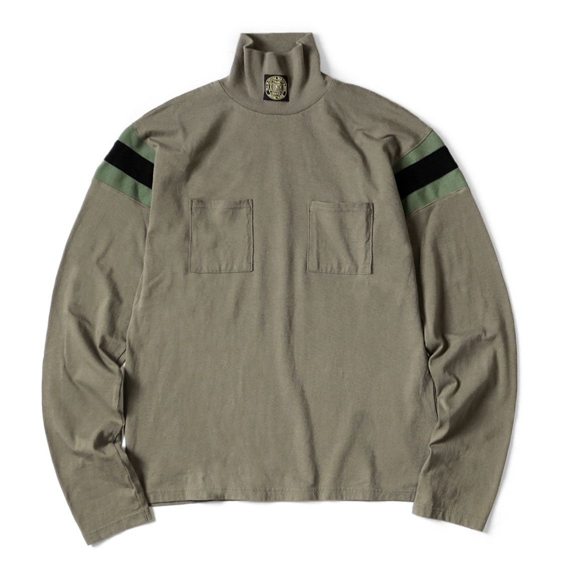 image of Kapital Hard-Ball High Neck Pocket Long Sleeve T-Shirt in Khaki, Men's (Size Medium)