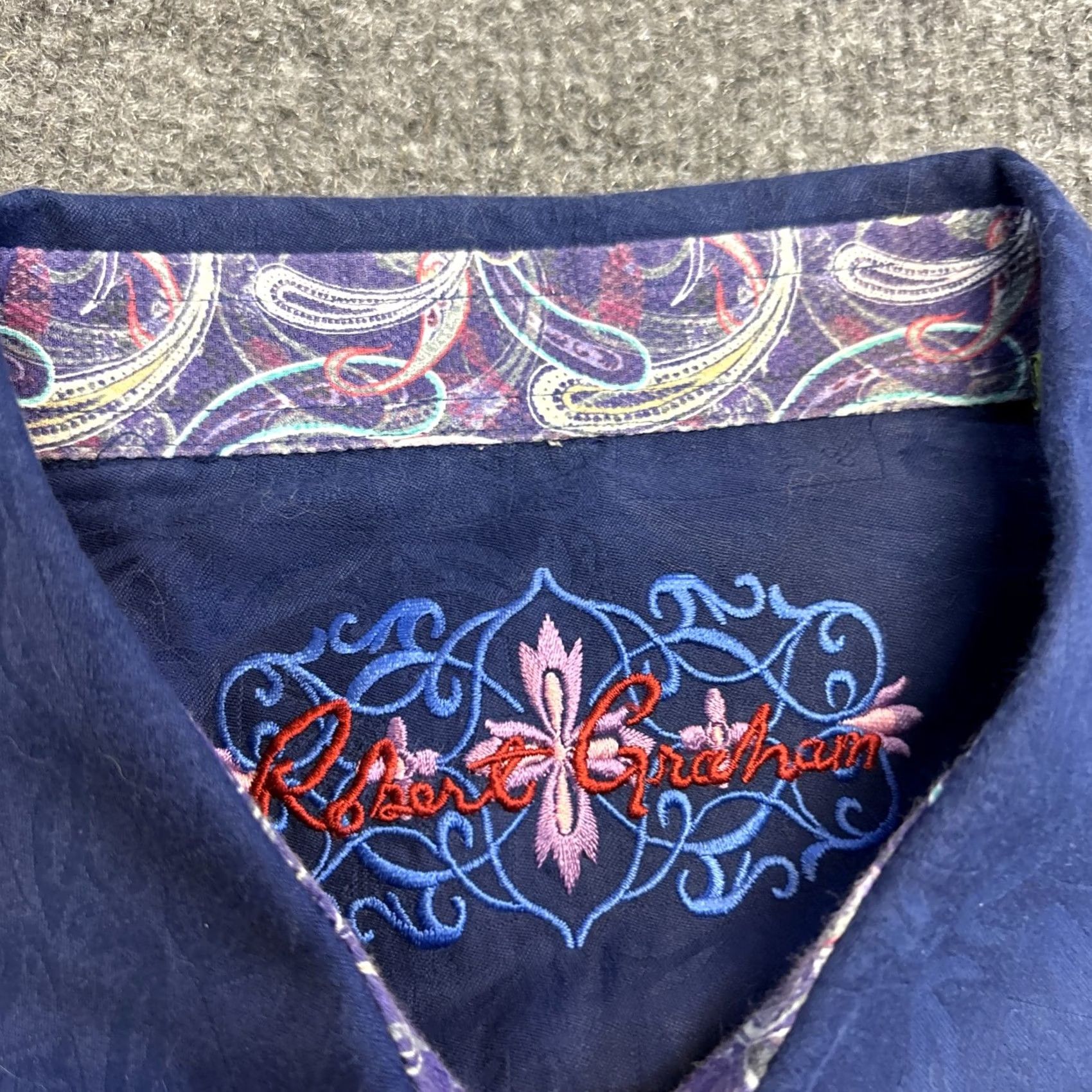 Robert Graham Robert Graham Men's Button-Up Dress Shirt 3X Blue Jacquard Paisley Classic Fit Long Sleeve Shirt 3XL Men's Big & Tall Size 48R - 3 Thumbnail