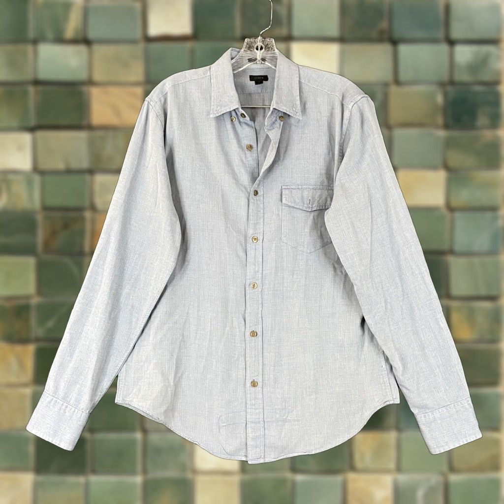 J.Crew VINTAGE J.CREW Shirt Men's M Blue Long Sleeve Button-Up Cotton Pocket Detail Hole (Note: pocket bottom missing) Size US M / EU 48-50 / 2 - 1 Thumbnail
