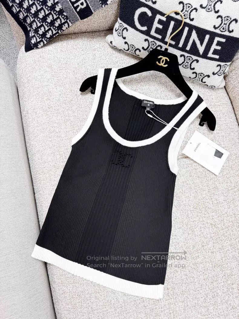 Chanel Chanel Black and white-edged hollow double C knitted vest Size XS / US 0-2 / IT 36-38 - 2 Thumbnail