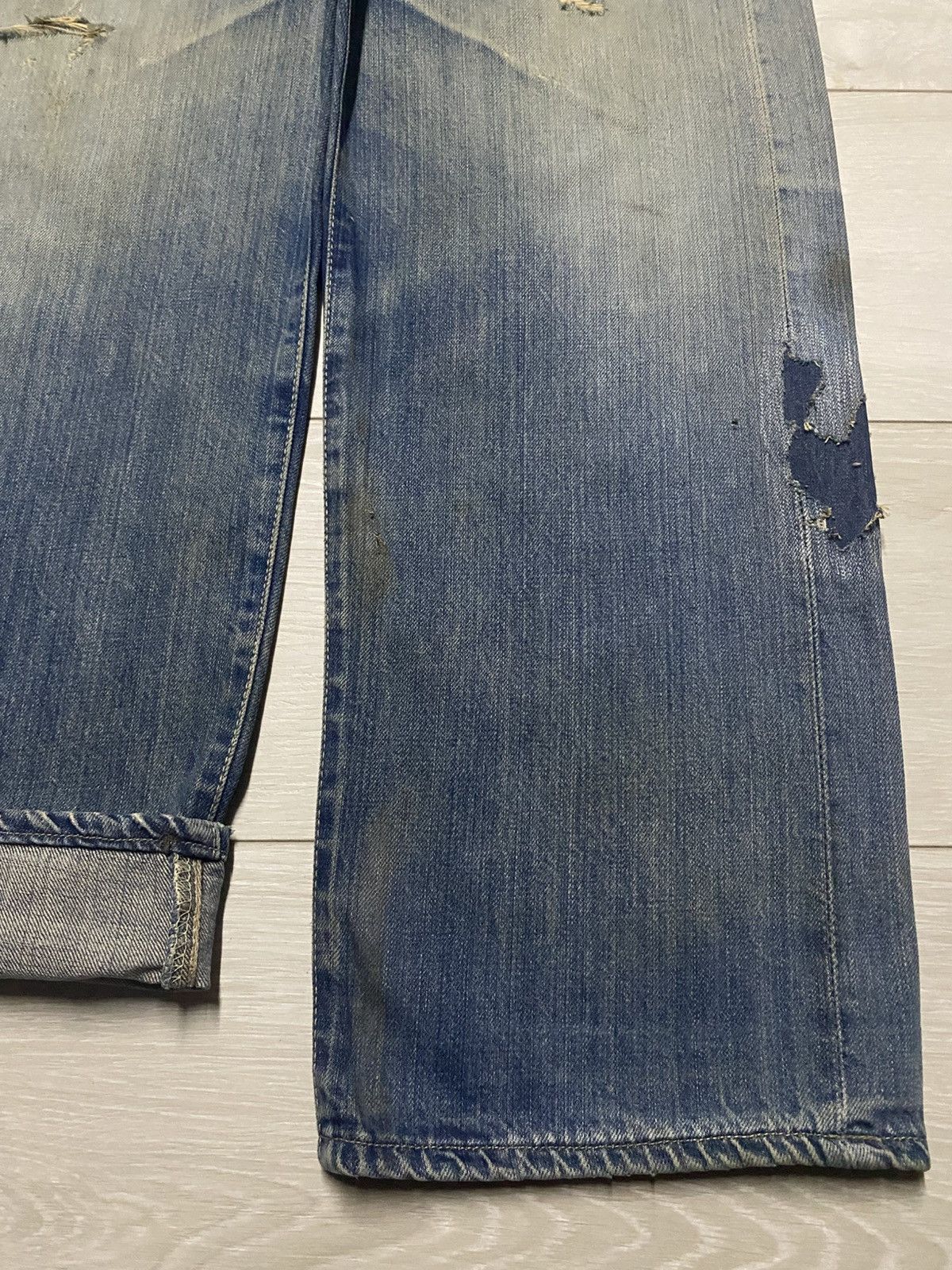 Evisu Crazy Vintage Evis 90s Heavy repaired Distressed Baggy Jeans Size US 33 - 8 Thumbnail