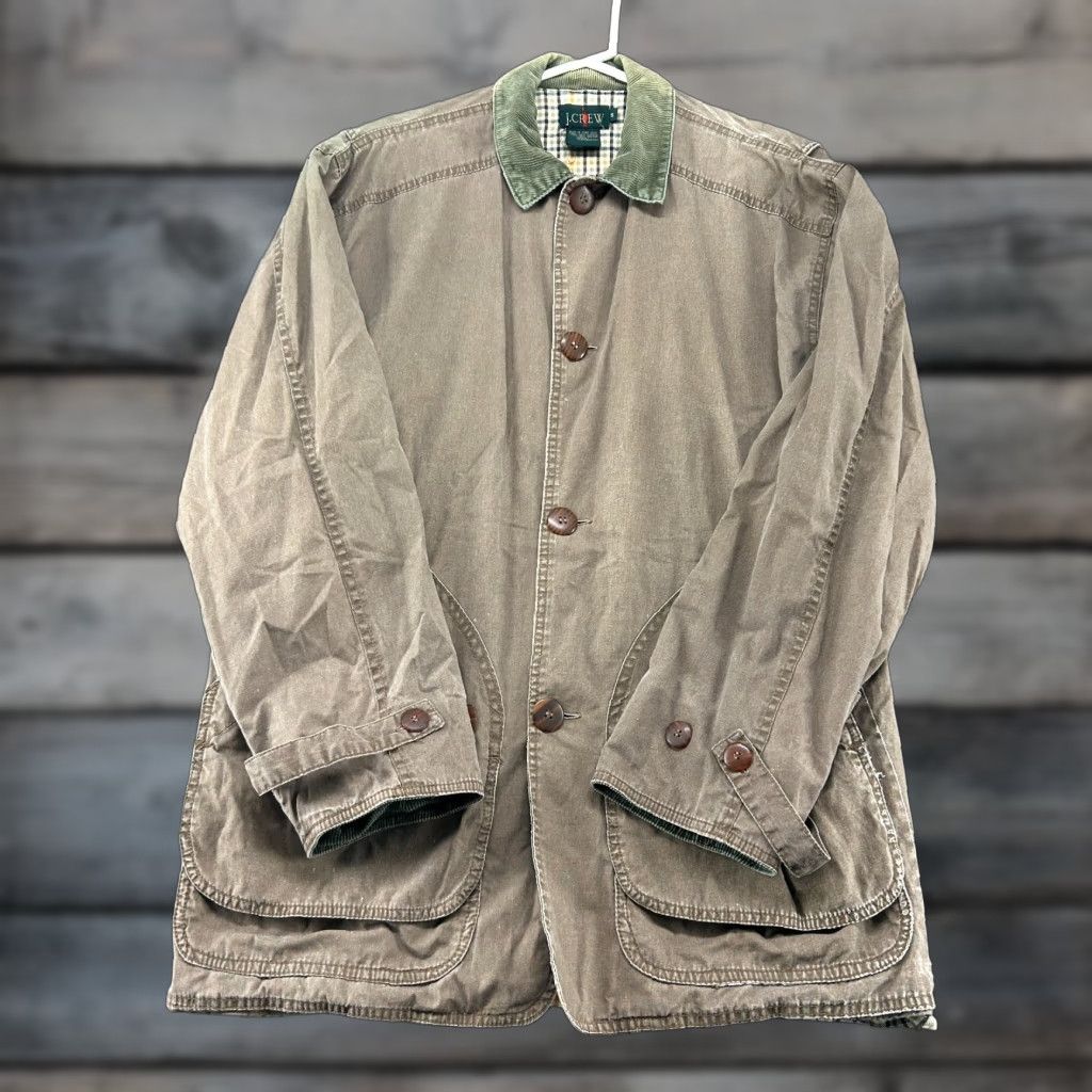 J.Crew VINTAGE J.CREW Coat Jacket Mens Small Brown Chore Barn Canvas Lined Parka 90s Workwear Winter Fall Spring Canvas Cotton Mid-Length Button Size US S / EU 44-46 / 1 - 1 Thumbnail