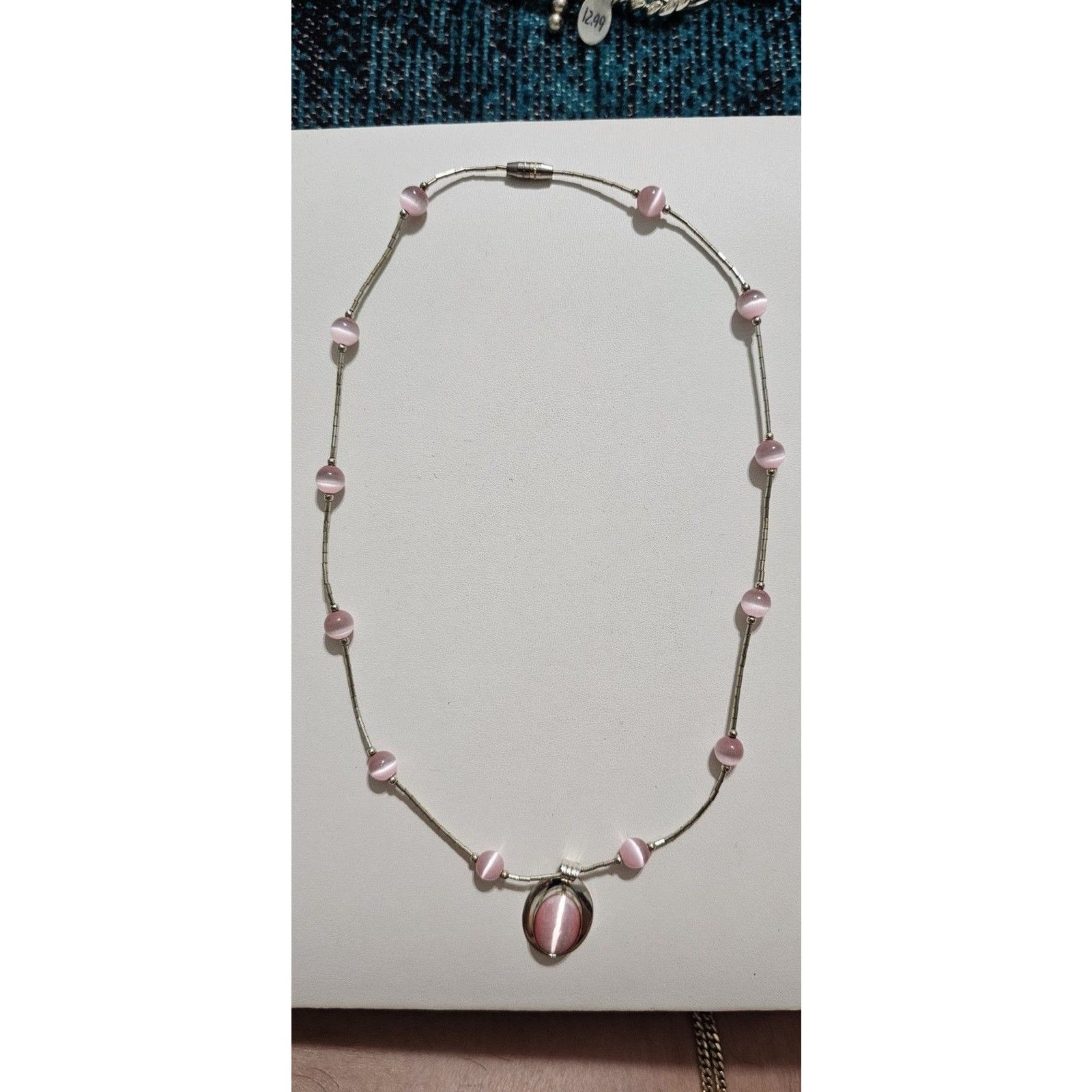 Pink Silver 925 vintage liquid silver pink cat’s eye Necklace Size ONE SIZE - 1 Thumbnail