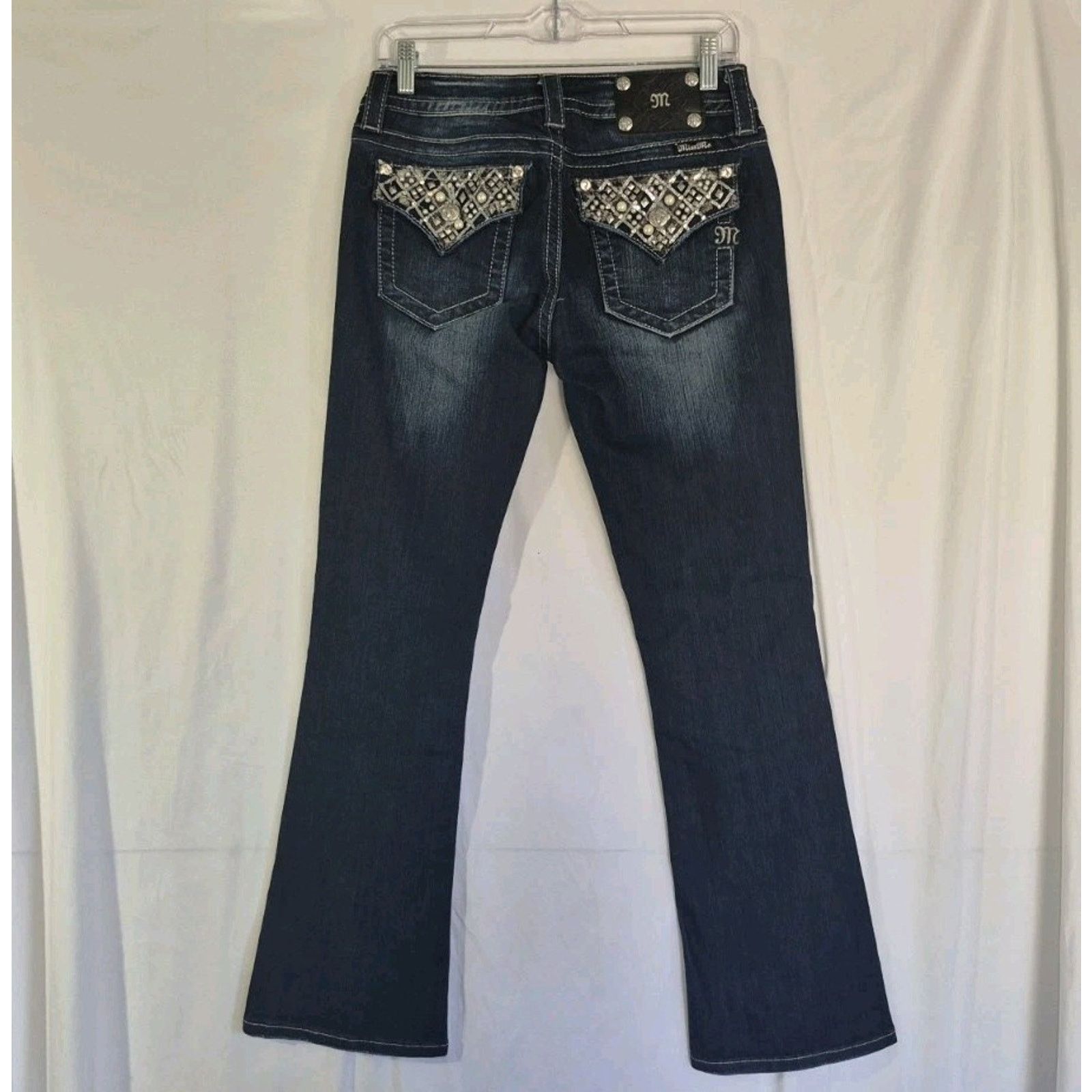 Miss Me Miss Me Signature Boot Dark Blue Rhinestone Flare Jeans 28 Size 28" / US 6 / IT 42 - 3 Thumbnail