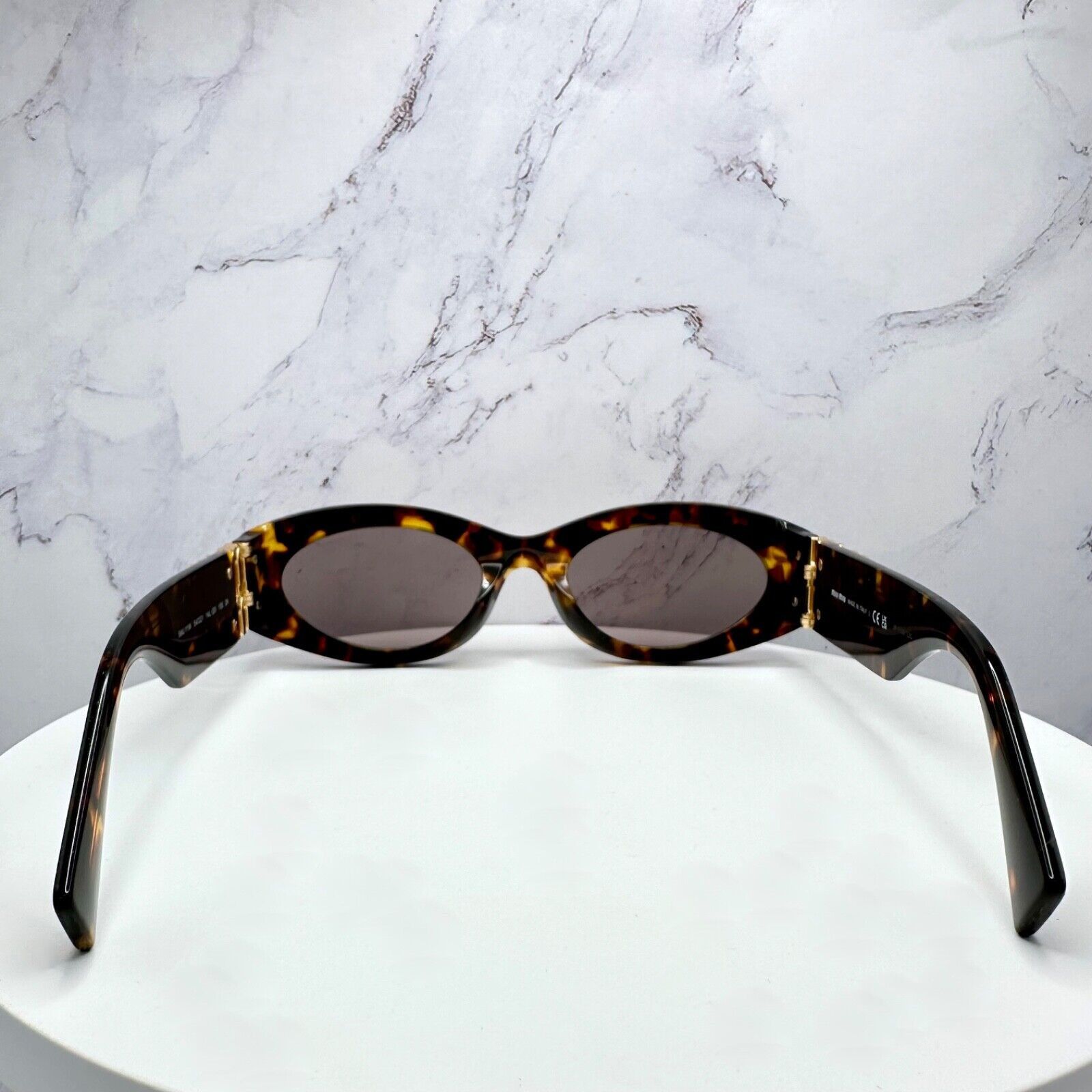 Miu Miu New MIU MIU Sunglasses Brown Tortoise Shell Oval Gold Logo Size ONE SIZE - 19 Thumbnail
