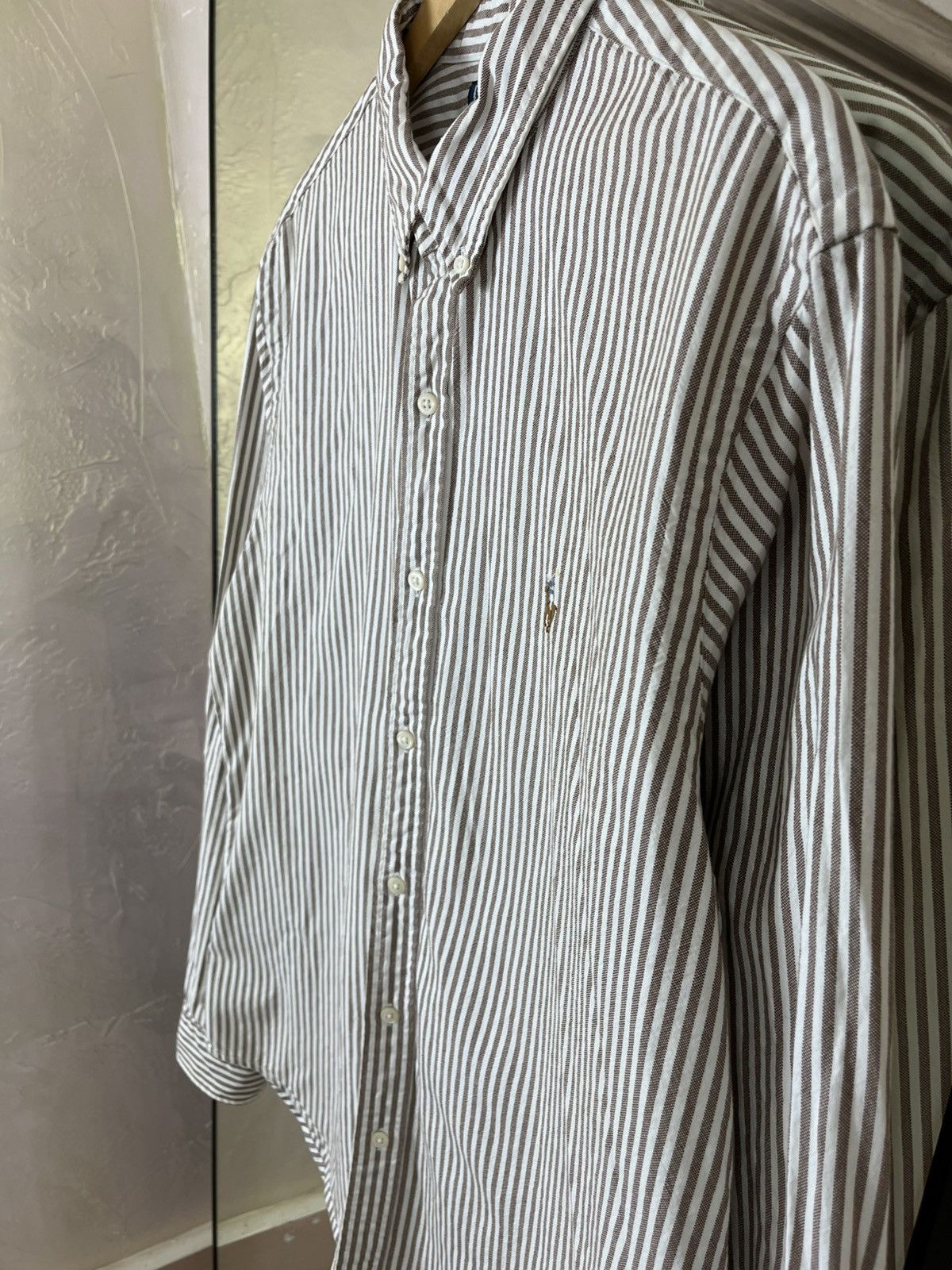 Polo Ralph Lauren Polo Ralph Lauren Slim Fit Brown Striped Oxford Shirt Size US XL / EU 56 / 4 - 9 Thumbnail