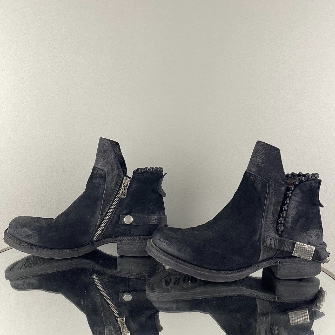 A.S.98 A.S.98 Black Nubuck Suede Airstep Biker Stud Ankle Booties Size US 7 / IT 37 - 8 Thumbnail