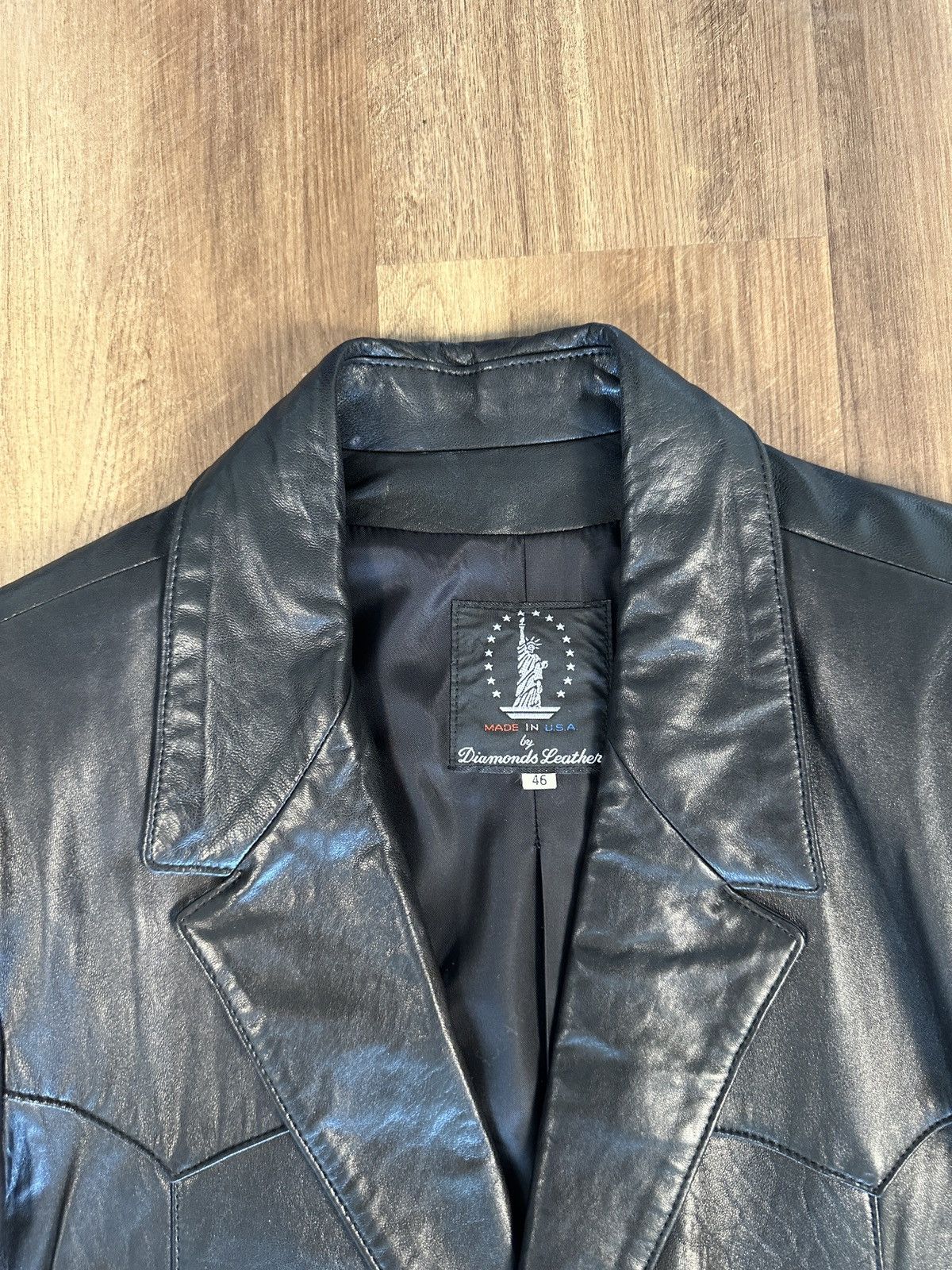 Vintage Vintage Diamonds Black Leather Jacket Blazer Sports Coat 46 Size 46R - 3 Thumbnail