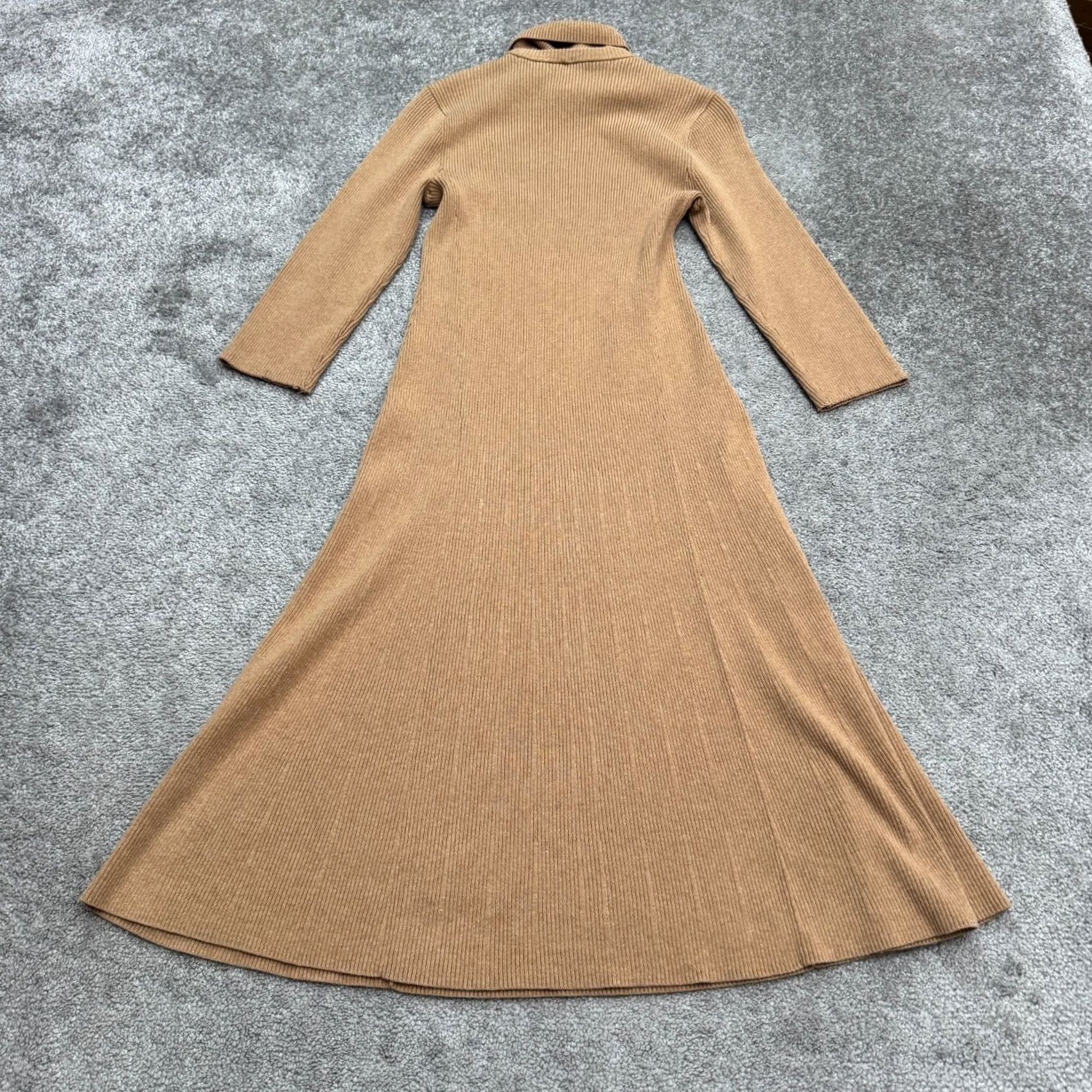 Vintage Saks Fifth Avenue Turtleneck A-Line Midi Sweater Dress Womens Small Camel Brown Size S / US 4 / IT 40 - 2 Thumbnail