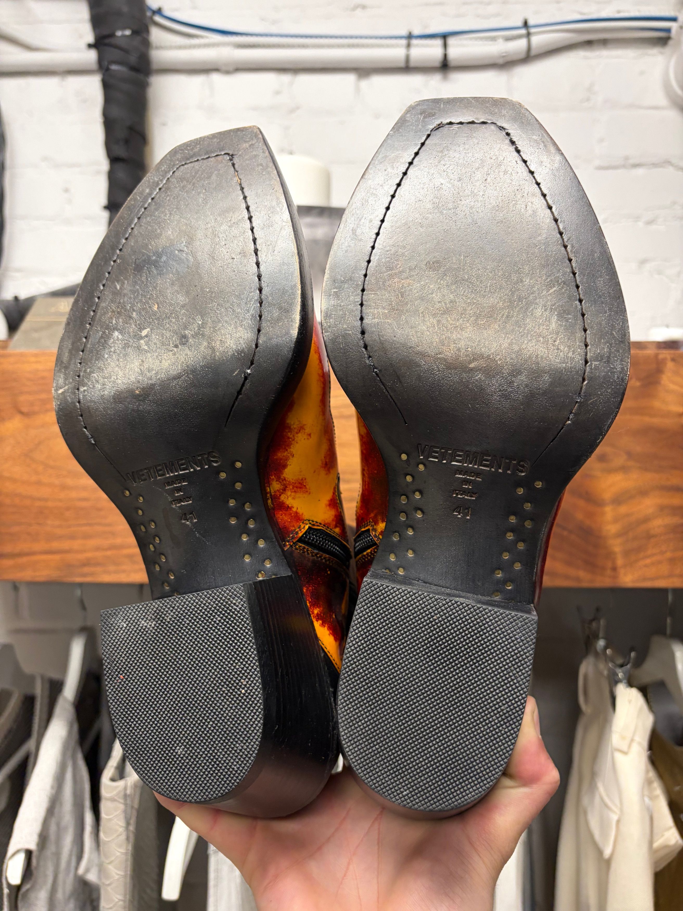 Vetements Vetements Flame Appliqué Black Leather Cuban Heel Boots Size US 8 / EU 41 - 5 Thumbnail