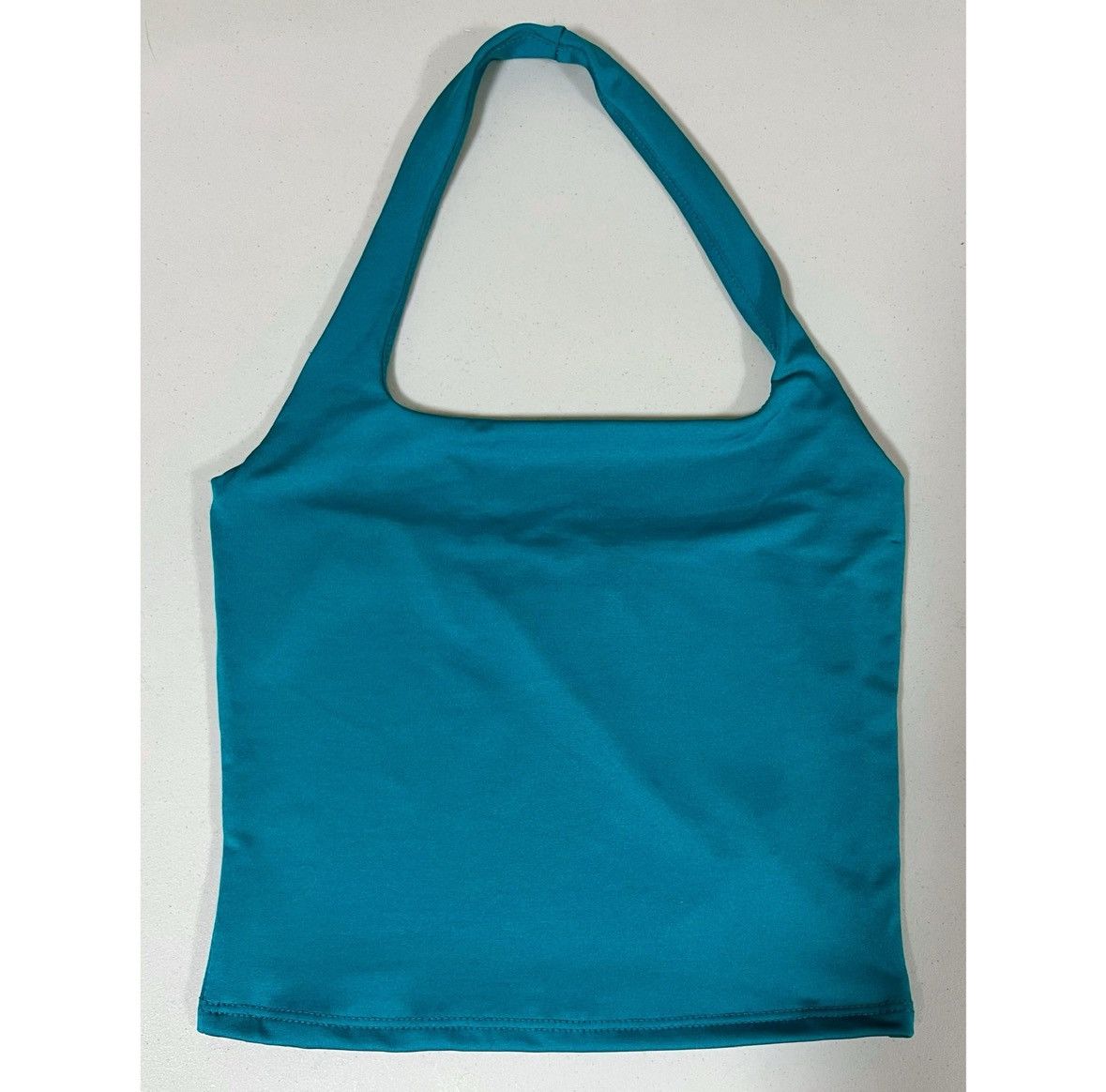 Vintage Teal Blue Solid Square-Neck Halter Top Shirt Blouse Size S ✨ Size S / US 4 / IT 40 - 1 Thumbnail