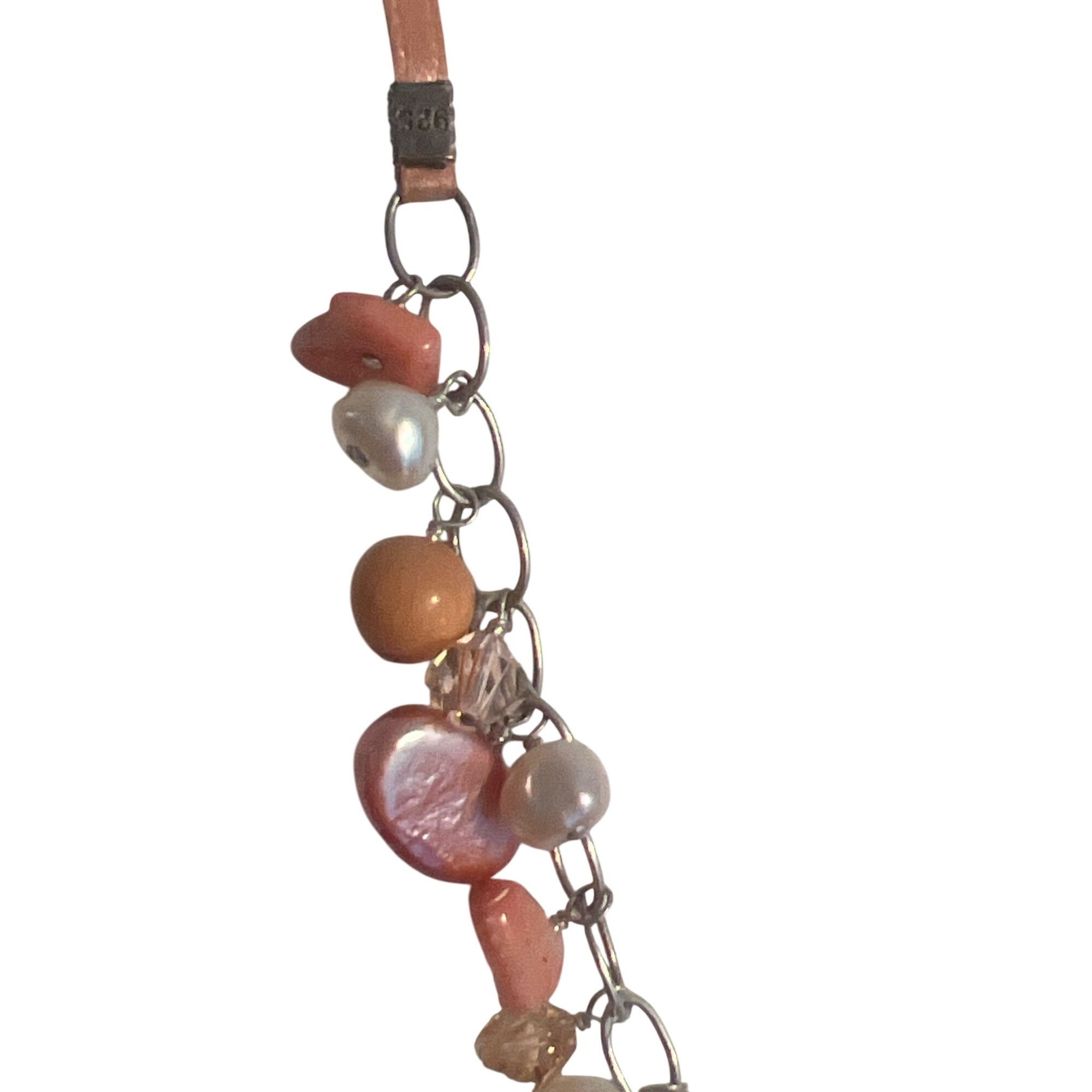 Other Vintage Peach Multi Ribbon Chain Necklace Pearl Glass Beads Size ONE SIZE - 3 Thumbnail