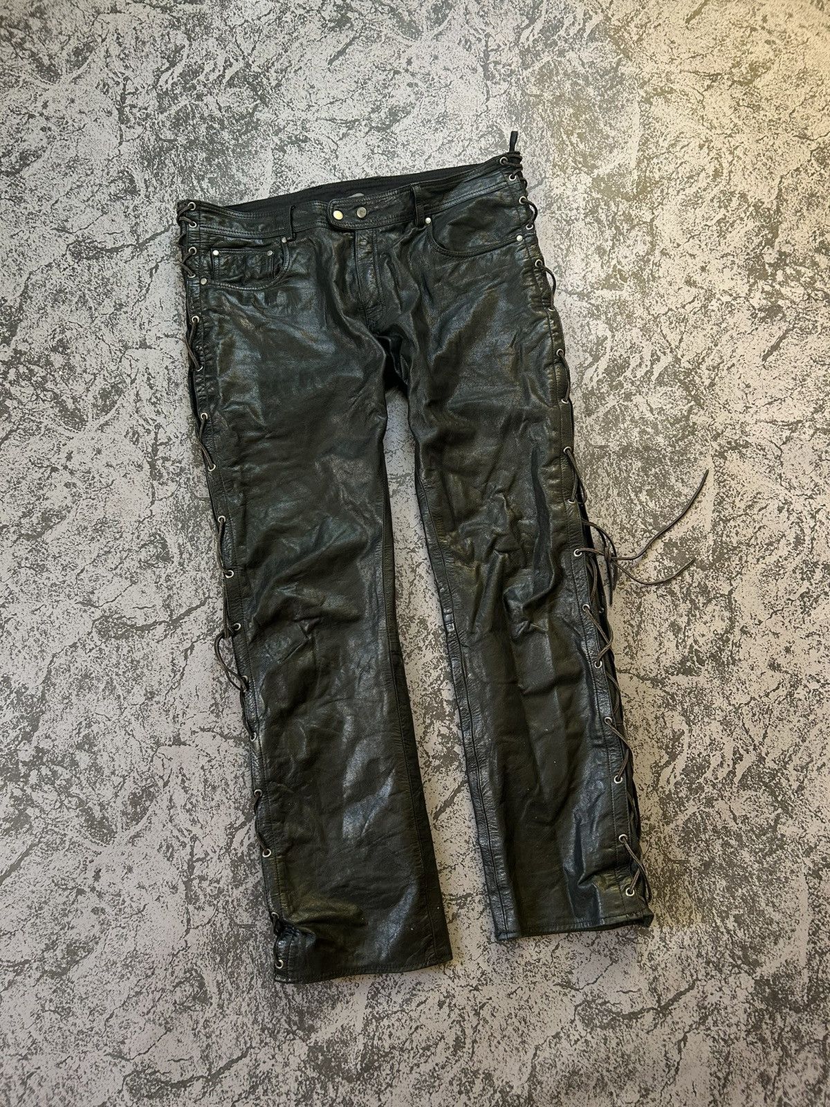 image of Vintage Avant Garde Leather Pants Style Balenciaga Cowboys in Black, Men's (Size 38)