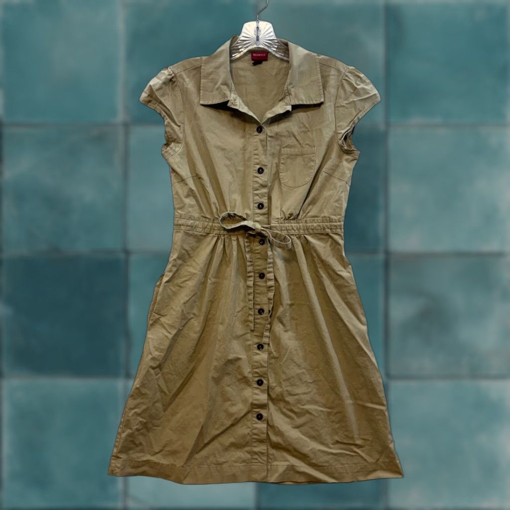 Merona VINTAGE Merona Y2K Shirt Dress Cap Sleeve Khaki Beige Small S Cotton Military/Landgirl Casual Mens? Size S / US 4 / IT 40 - 1 Thumbnail