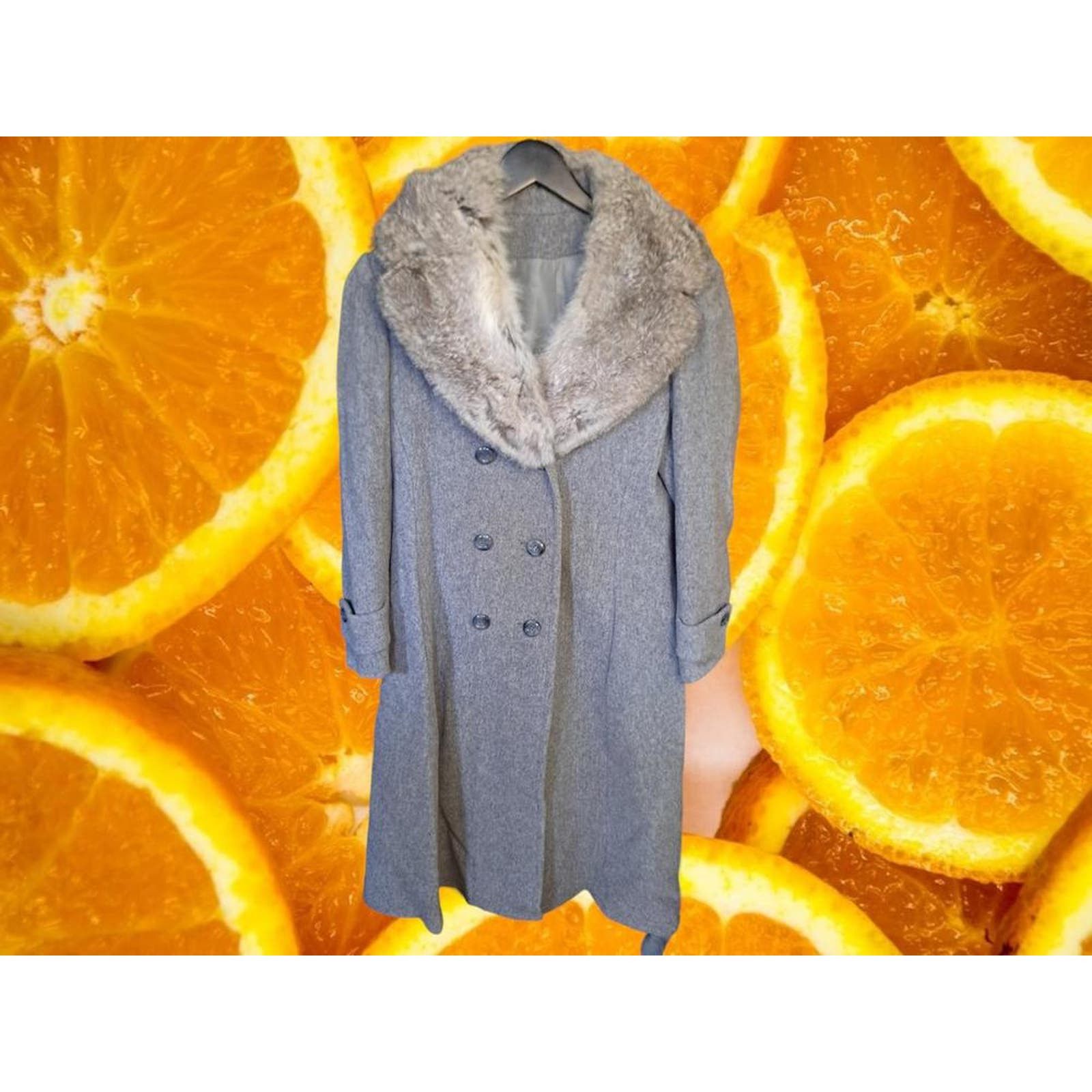 image of Prime Source Long Double Breasted Wool Coat‎ in Grey, Women's (Size Small)