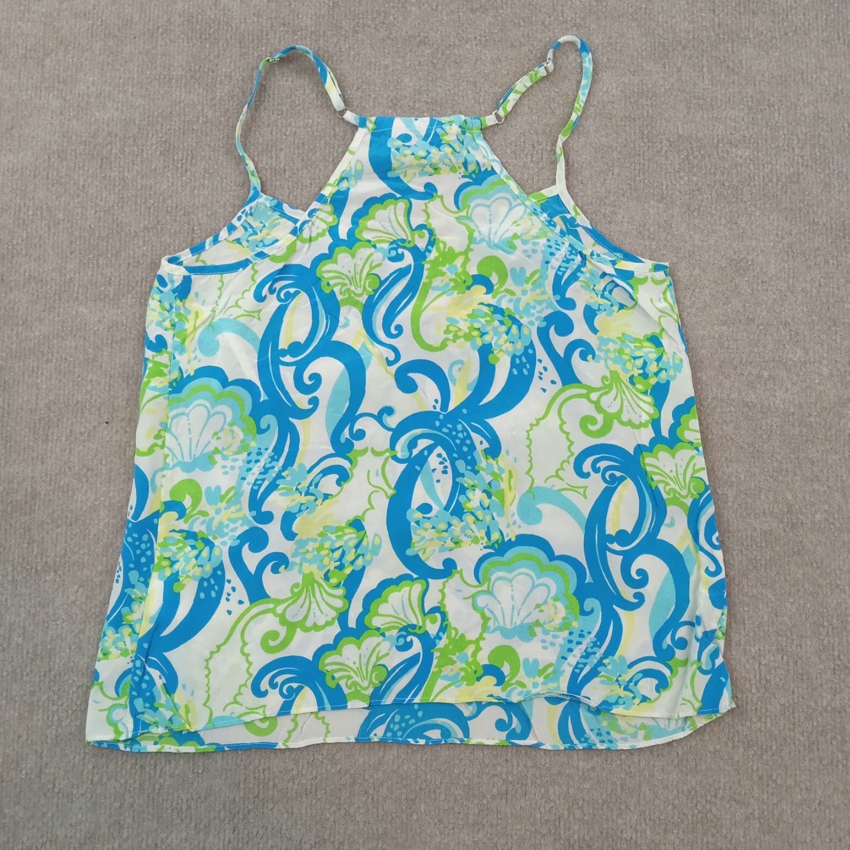 Lilly Pulitzer Lilly Pulitzer Womens Silk Blouse Extra Small Blue Green Floral Short Sleeve V-Neck Casual Top Size XS / US 0-2 / IT 36-38 - 7 Thumbnail