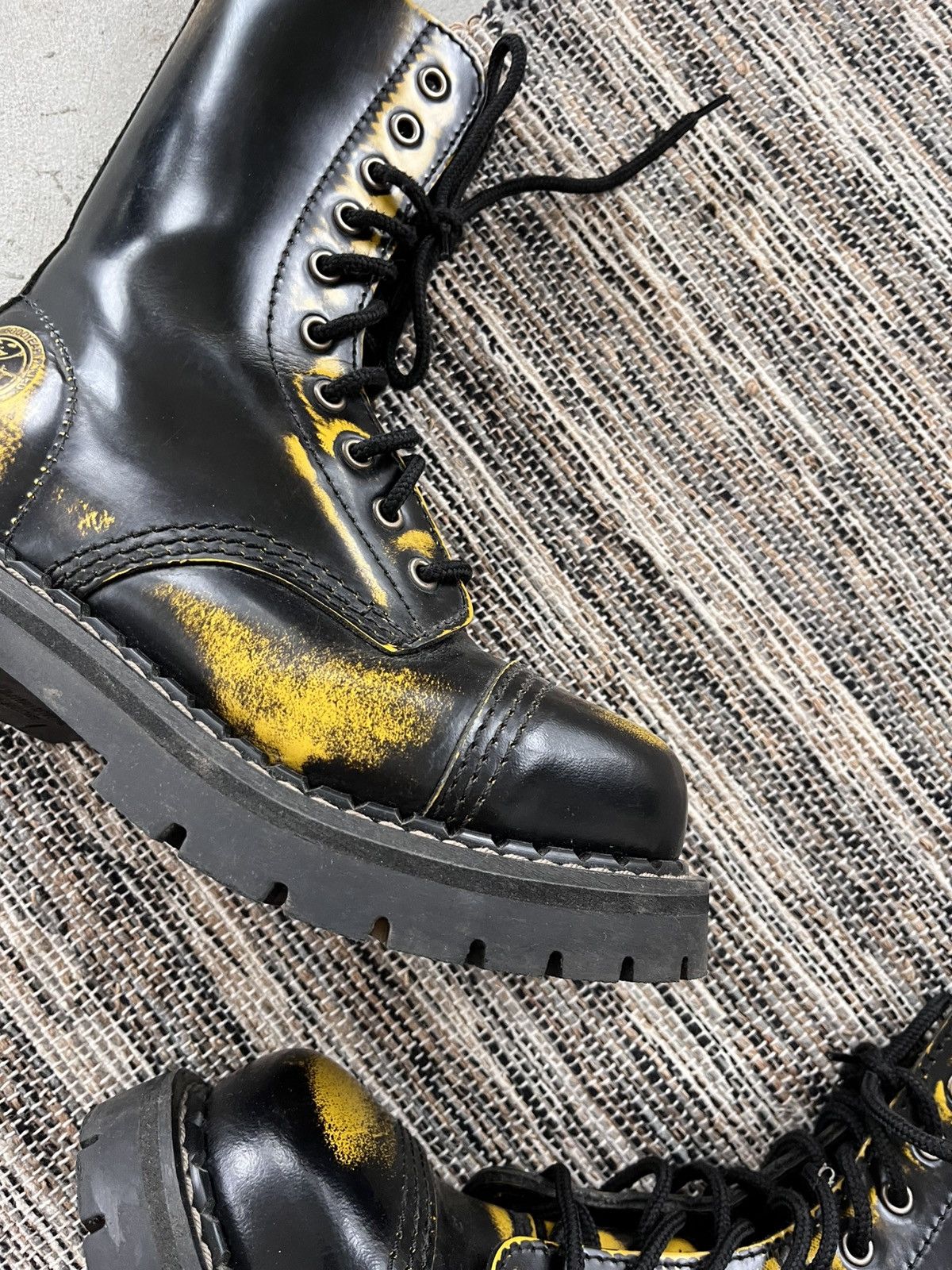 New Rock Vintage Hype Busta Grip Steel Toe Black Yellow High Boots Size US 6 / IT 36 - 5 Thumbnail