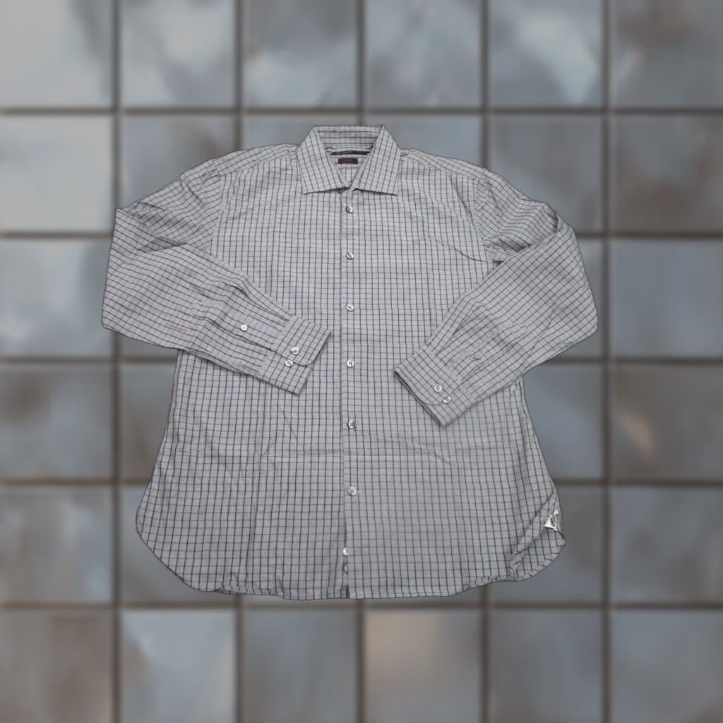 John Varvatos John Varvatos Slim Fit Button-Up Shirt Men 15.5 Gray Plaid Casual Work Size US M / EU 48-50 / 2 - 1 Thumbnail