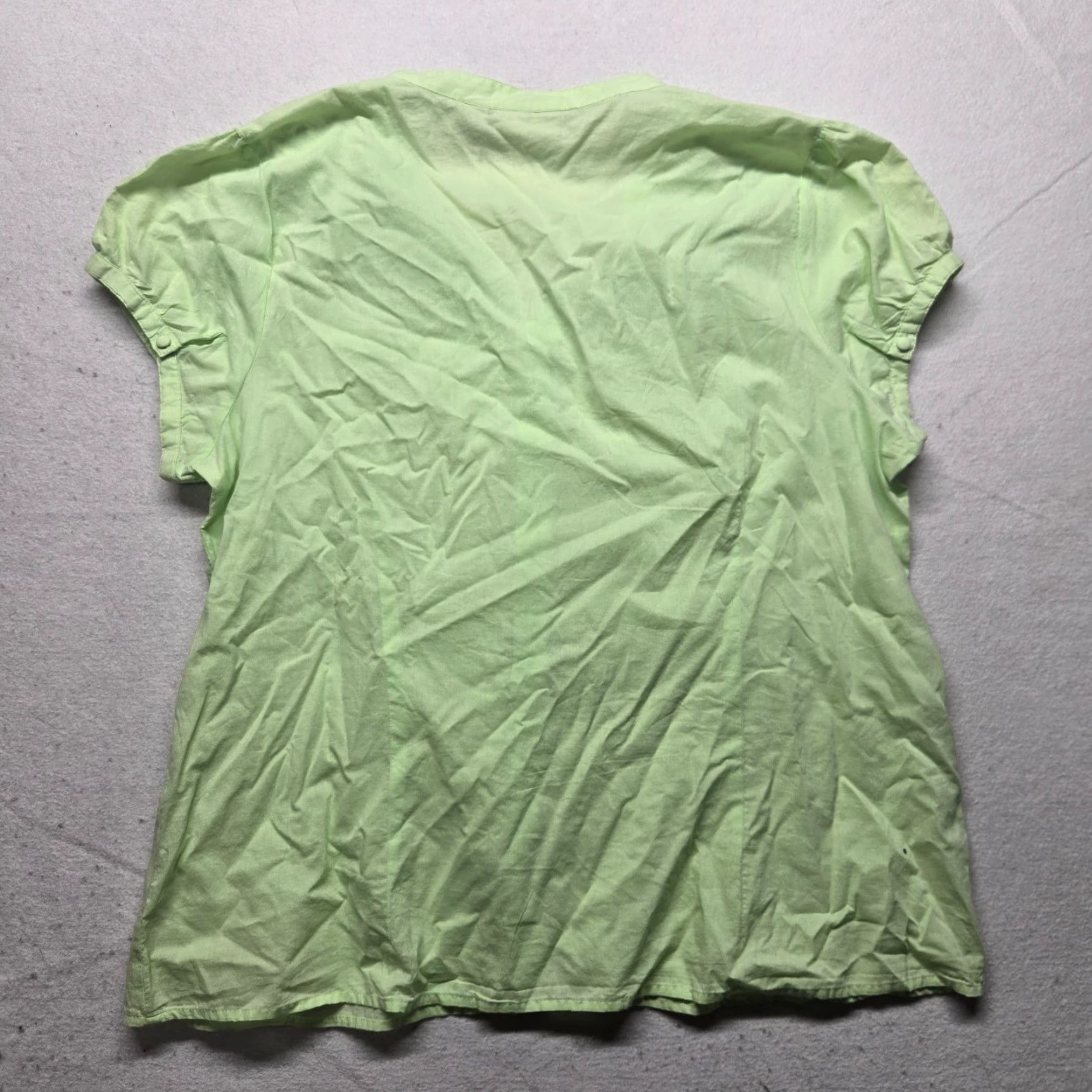 Vintage Kim Rogers Shirt Green Linen Tunic Top Women XL Short Sleeve Button Down V-Neck Fall Spring Summer Pullover Peasant Style Size XL / US 12-14 / IT 48-50 - 5 Thumbnail