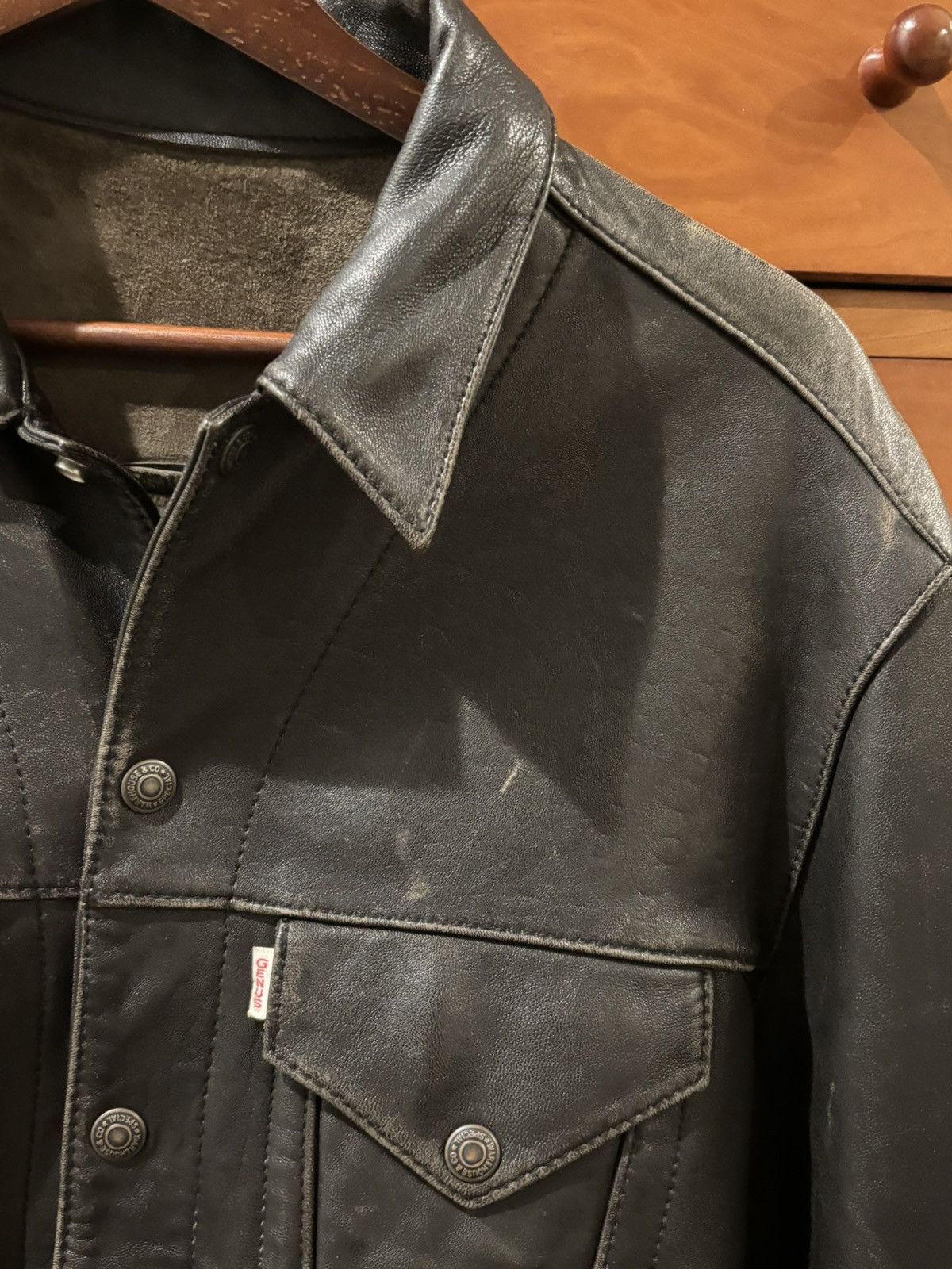 Warehouse Warehouse Black Leather Type III Trucker Jacket Sz 40 Size US XS / EU 42 / 0 - 3 Thumbnail