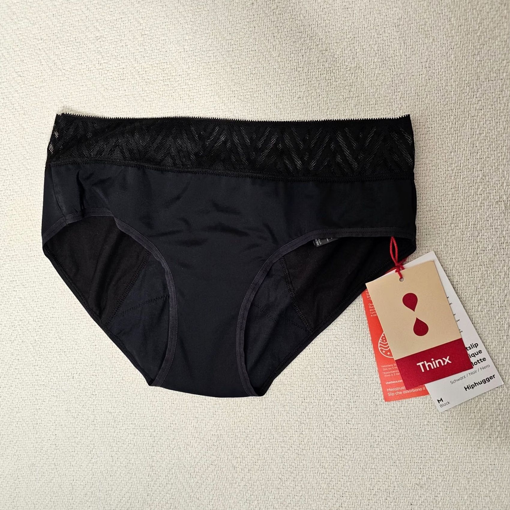 Vintage THINX Hiphugger Panties Menstrual Underwear Black M Absorbent Moisture Wicking Leak-Resistant Odor-Controling Brief Women XS-XL Size 32" / US 10 / IT 46 - 2 Thumbnail