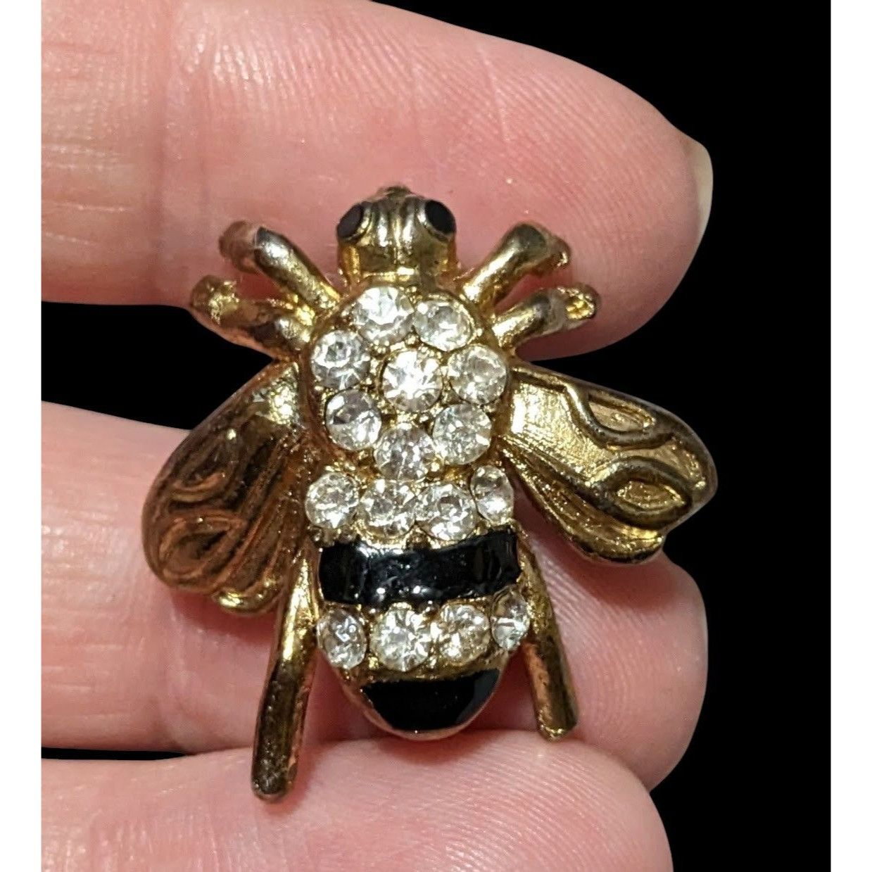 Other Vintage Gold Tone Rhinestone Bee Lapel Pin Size ONE SIZE - 4 Thumbnail