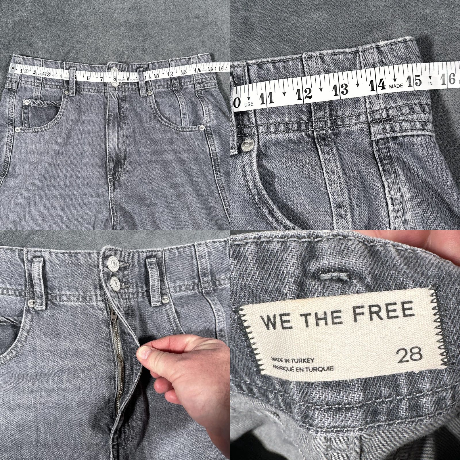 Vintage We The Free Jeans 28 Gray High Rise Straight 100% Cotton Denim Wide Leg Womens Size 28" / US 6 / IT 42 - 8 Thumbnail