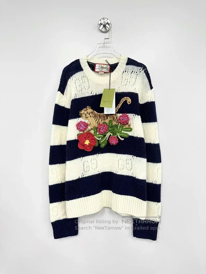 Gucci Hollow-out double G logo embroidered tiger flower co