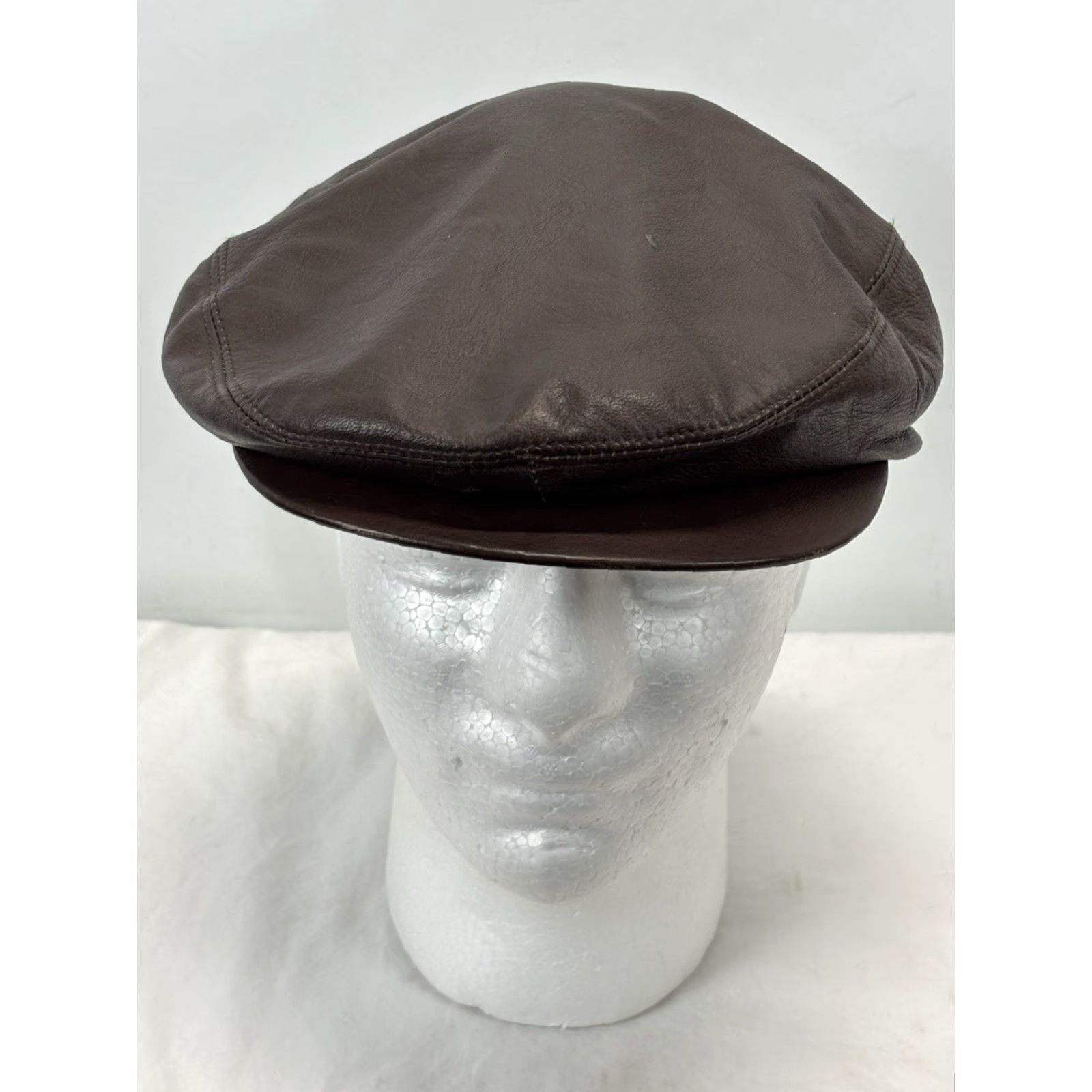 Vintage VINTAGE Miller Hats Leather Flat Cap One Size Brown Made in USA Mens Size ONE SIZE - 2 Thumbnail
