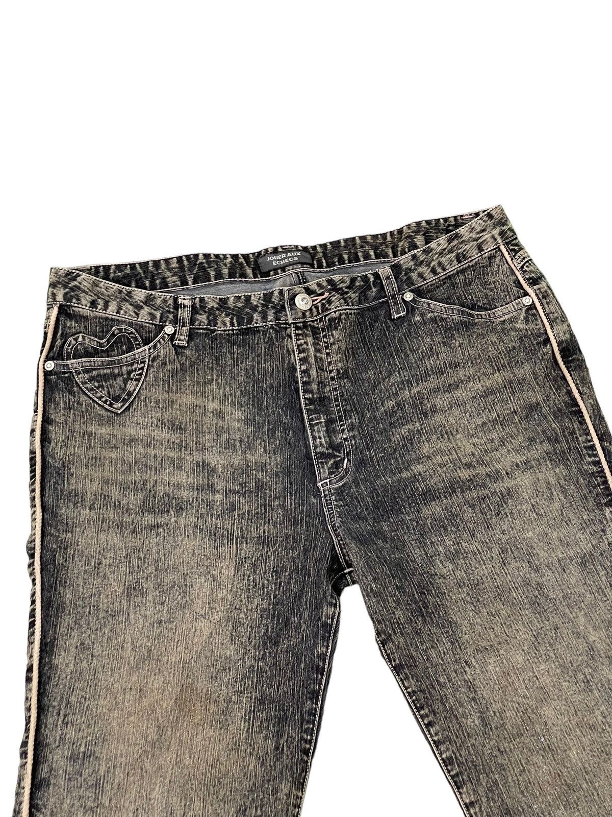Japanese Brand Flare Jeans Jouer Aux Echecs Faded Stretch Thin Denim 7🟦9 Size US 35 - 8 Thumbnail