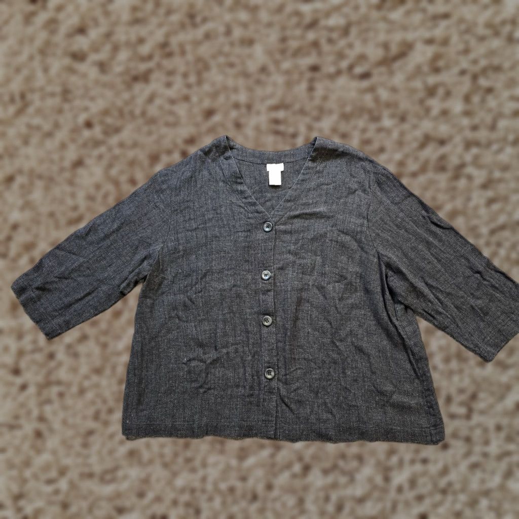 J. Jill J Jill Top Womens 14W Gray Linen 3/4 Sleeve Button-Up Shirt casual business Regular Womens Size XL / US 12-14 / IT 48-50 - 1 Thumbnail