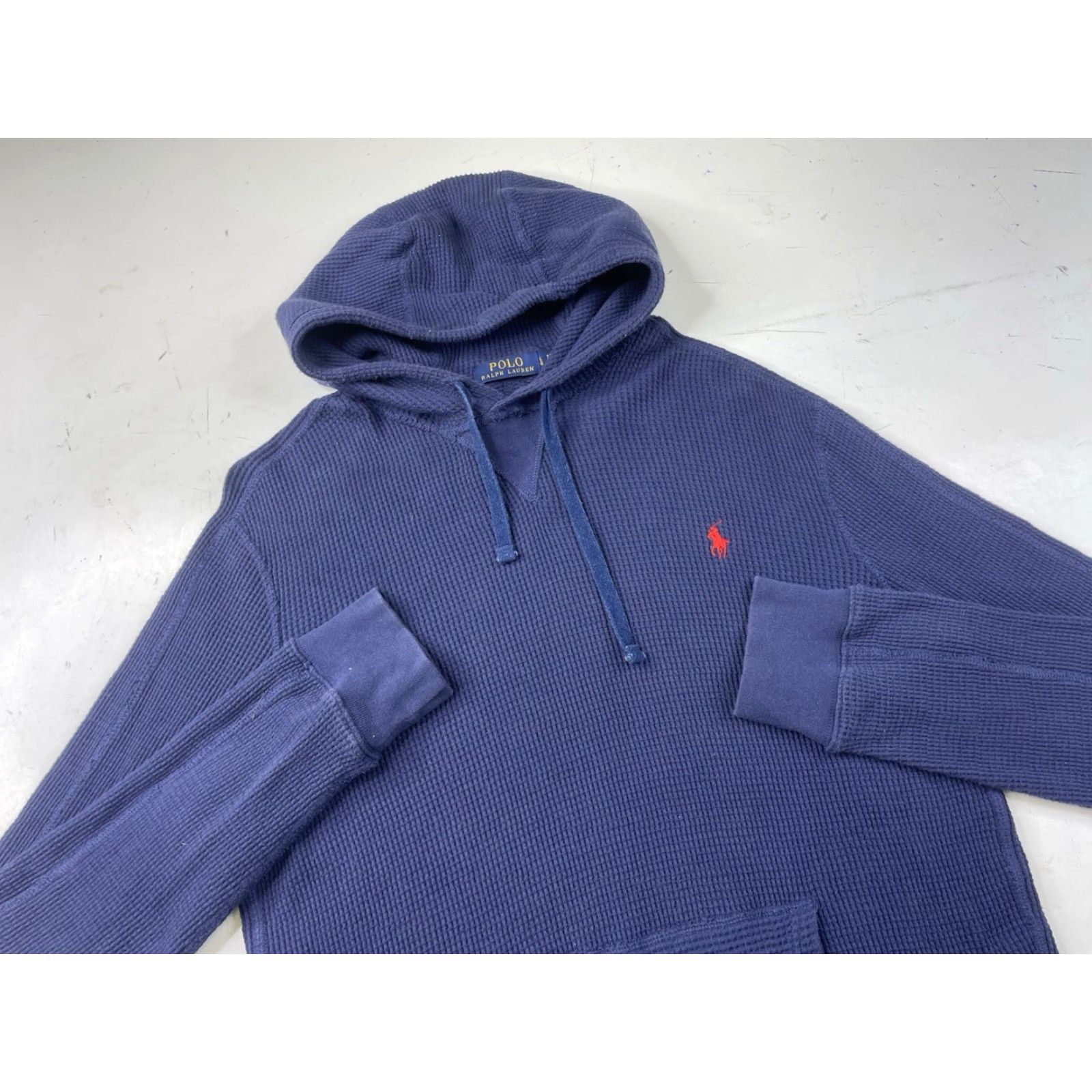 Polo Ralph Lauren Polo Ralph Lauren Mens Large Blue Thermal Pullover Hoodie Sweatshirt Knit Logo Pullover Classic Cotton Waffle Knit Spring Size US L / EU 52-54 / 3 - 2 Thumbnail
