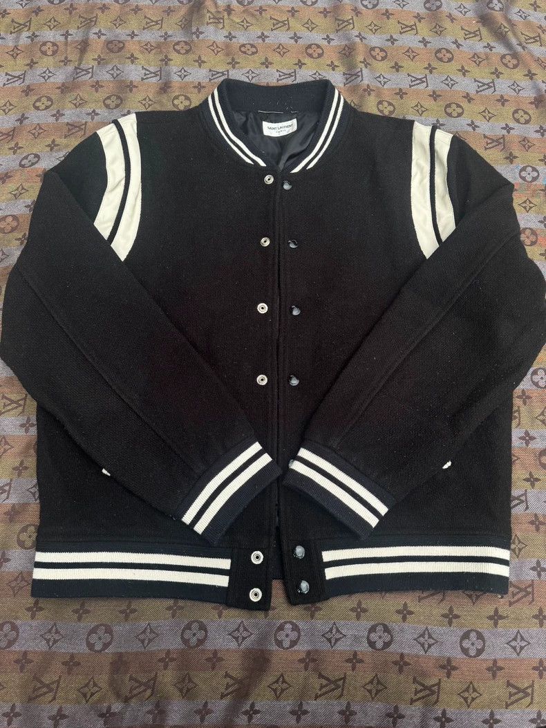 Yves Saint Laurent YSL Baseball Jacket with White Stripes-