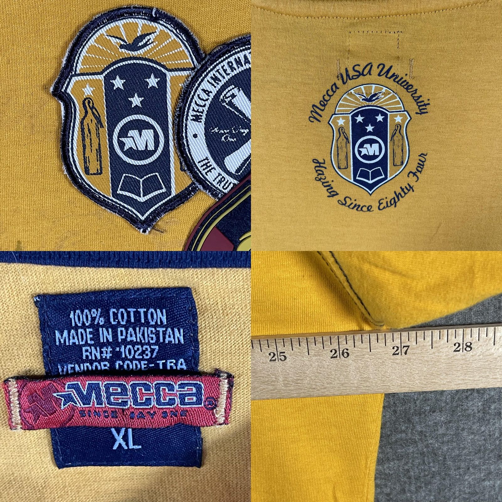 Vintage VINTAGE Mecca USA Shirt Mens XL Yellow Graphic Patch Raglan Streetwear 100% Cotton Size US XL / EU 56 / 4 - 8 Thumbnail
