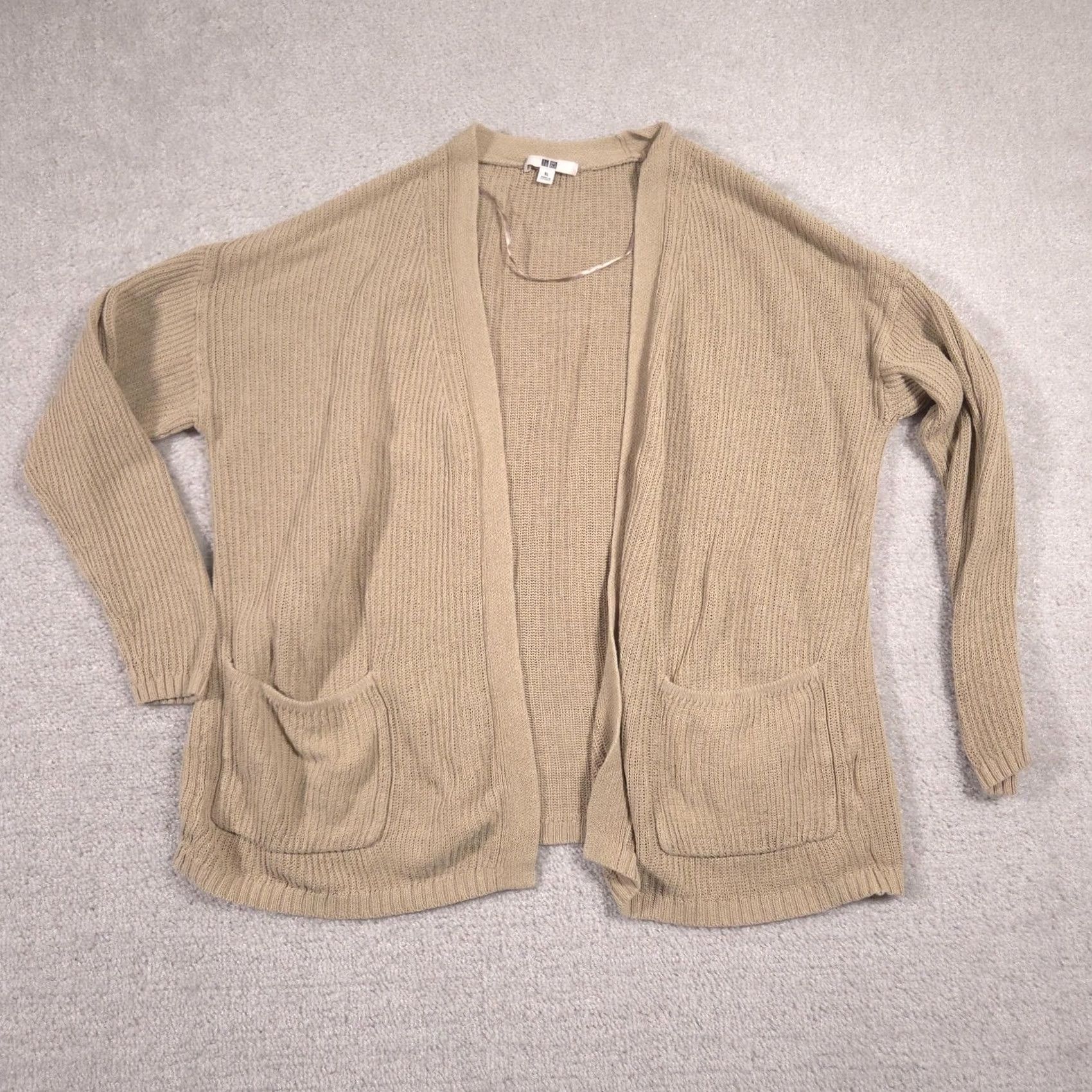 Uniqlo Uniqlo Cardigan Sweater Womens XL Beige Open Front Knit Pockets Linen Blend Shirt Adult XL Beige Knit Pockets V-Neck Open Front Womens Size XL / US 12-14 / IT 48-50 - 2 Thumbnail