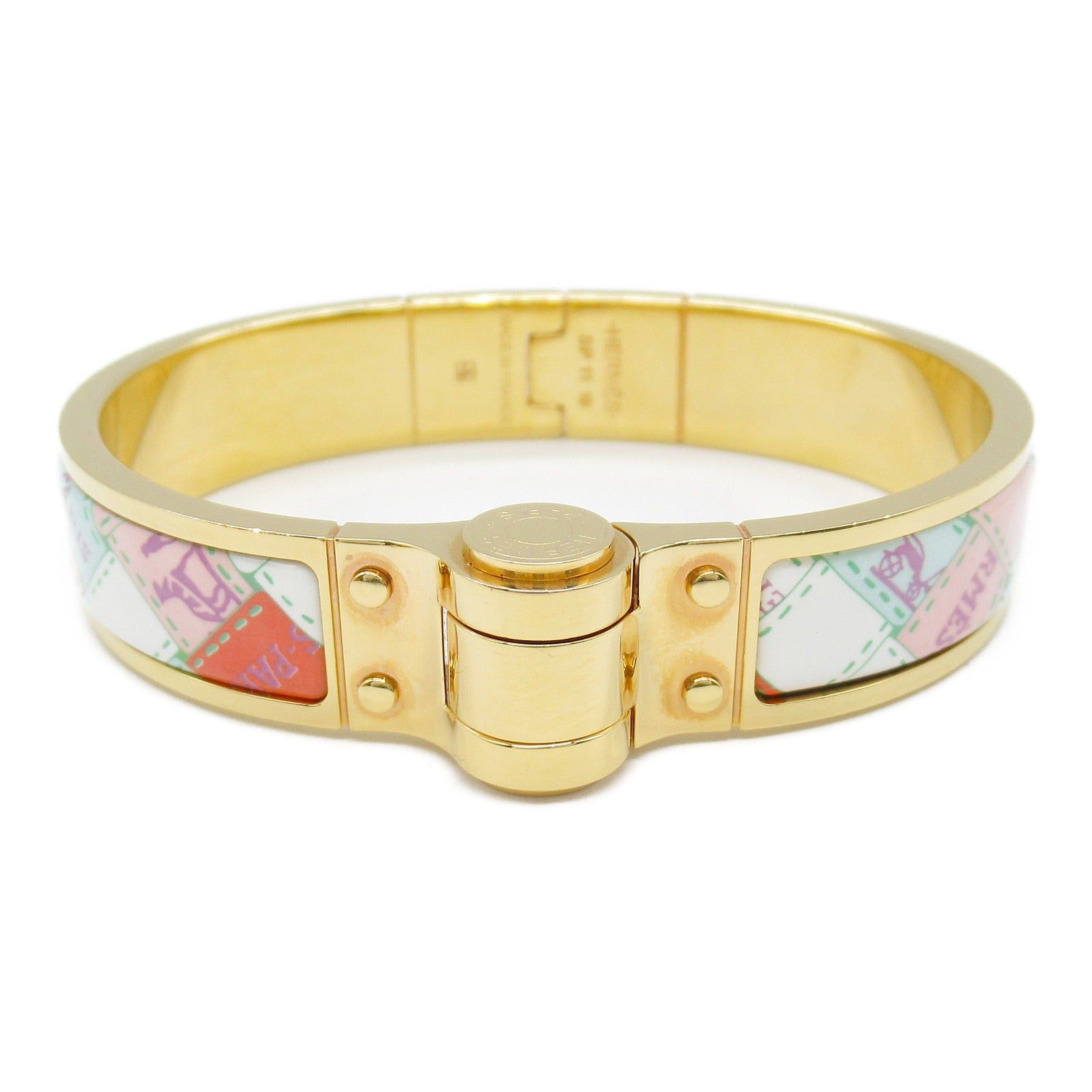 Hermes Bolduc Au Carre Charnier Bracelet Enamel Gp (Gold Plated) Gold Multicolor