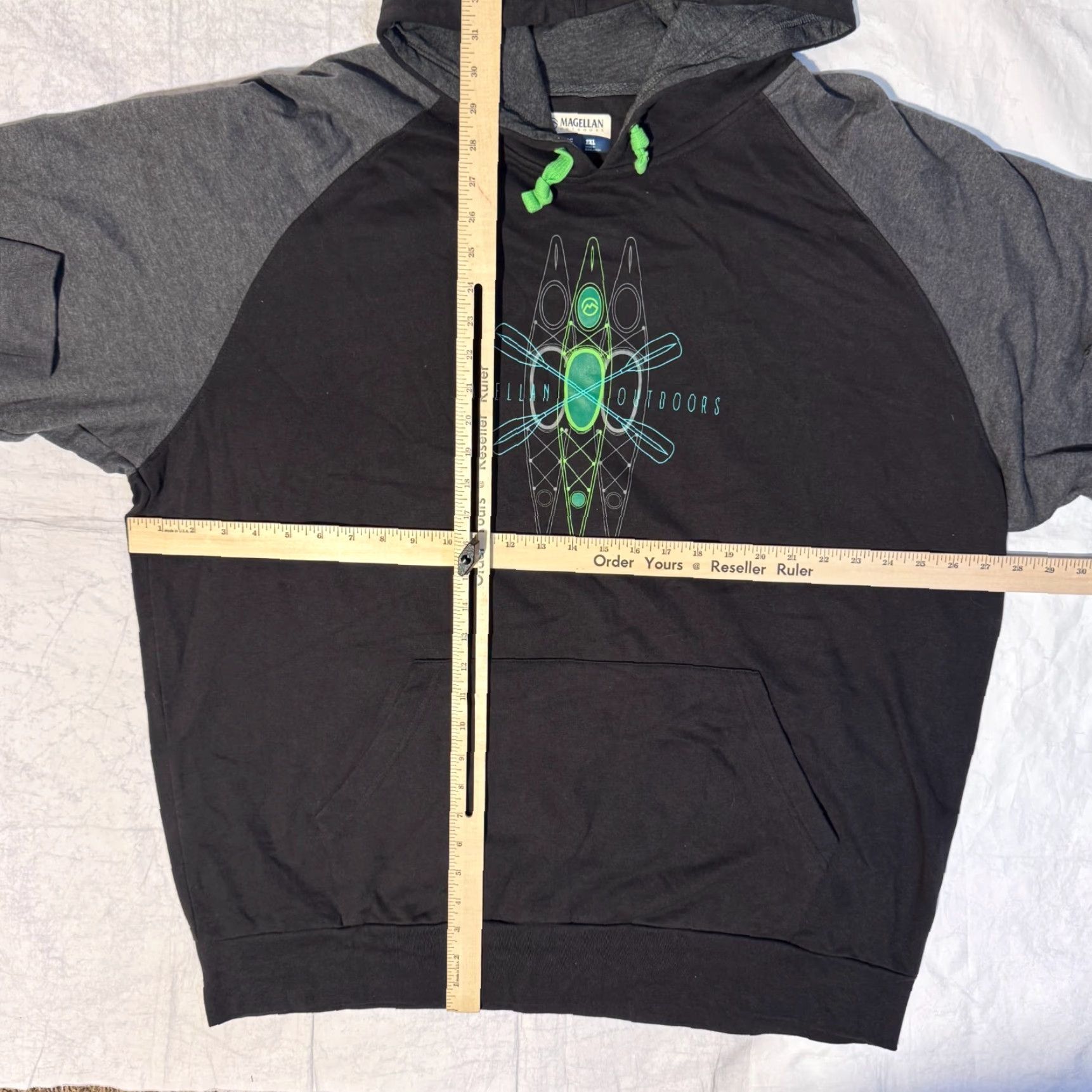 Vintage Magellan Outdoors Hoodie Pullover 2XL Black Green Outdoor Sports Men Reg Long Sleeve Hooded Pockets Athletic Sweatshirt Size US XXL / EU 58 / 5 - 3 Thumbnail