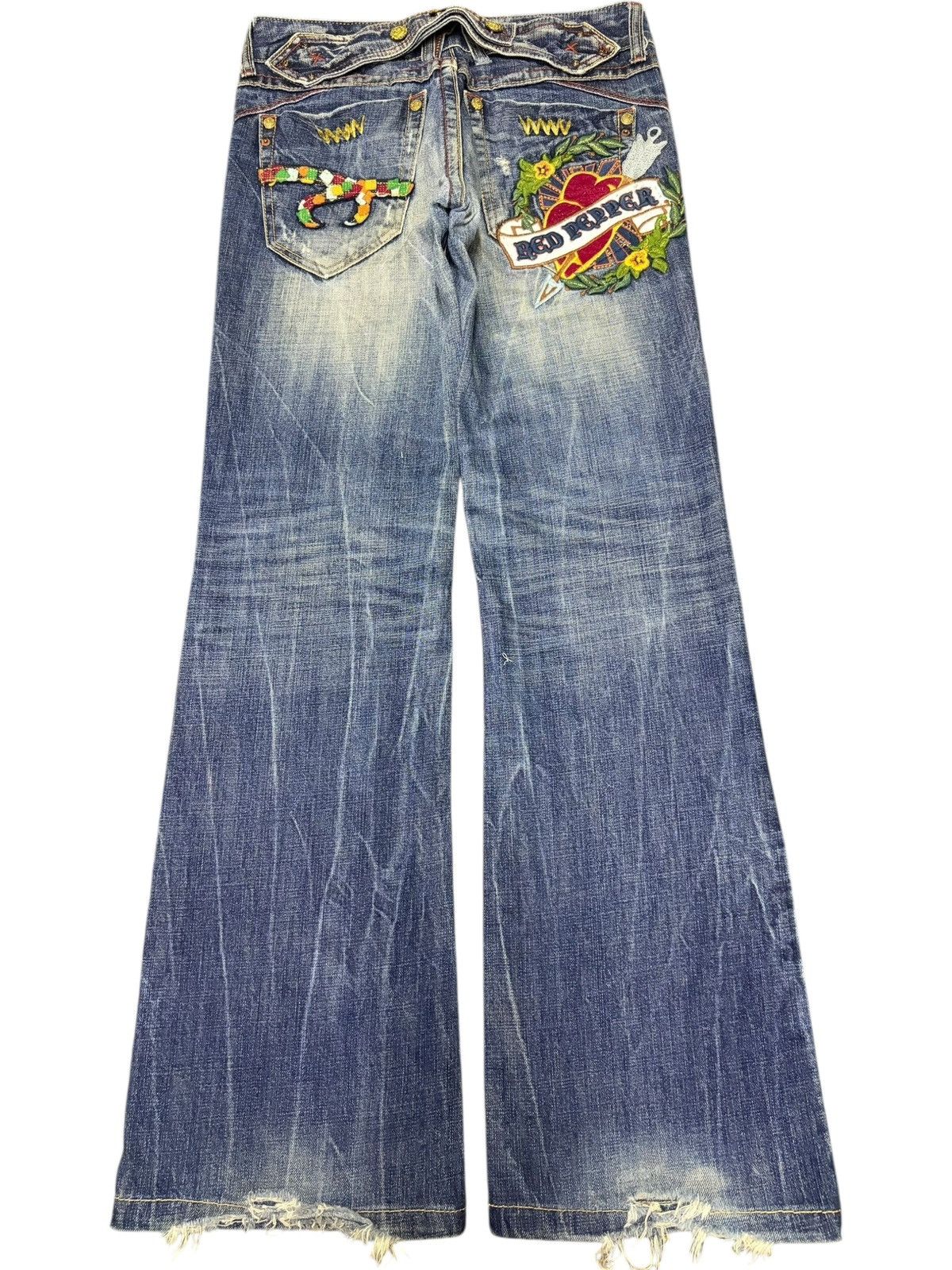 Hysteric Glamour Vintage Red Pepper Nice Embroidered Low Rise Flare Jeans Size 28" / US 6 / IT 42 - 1 Thumbnail