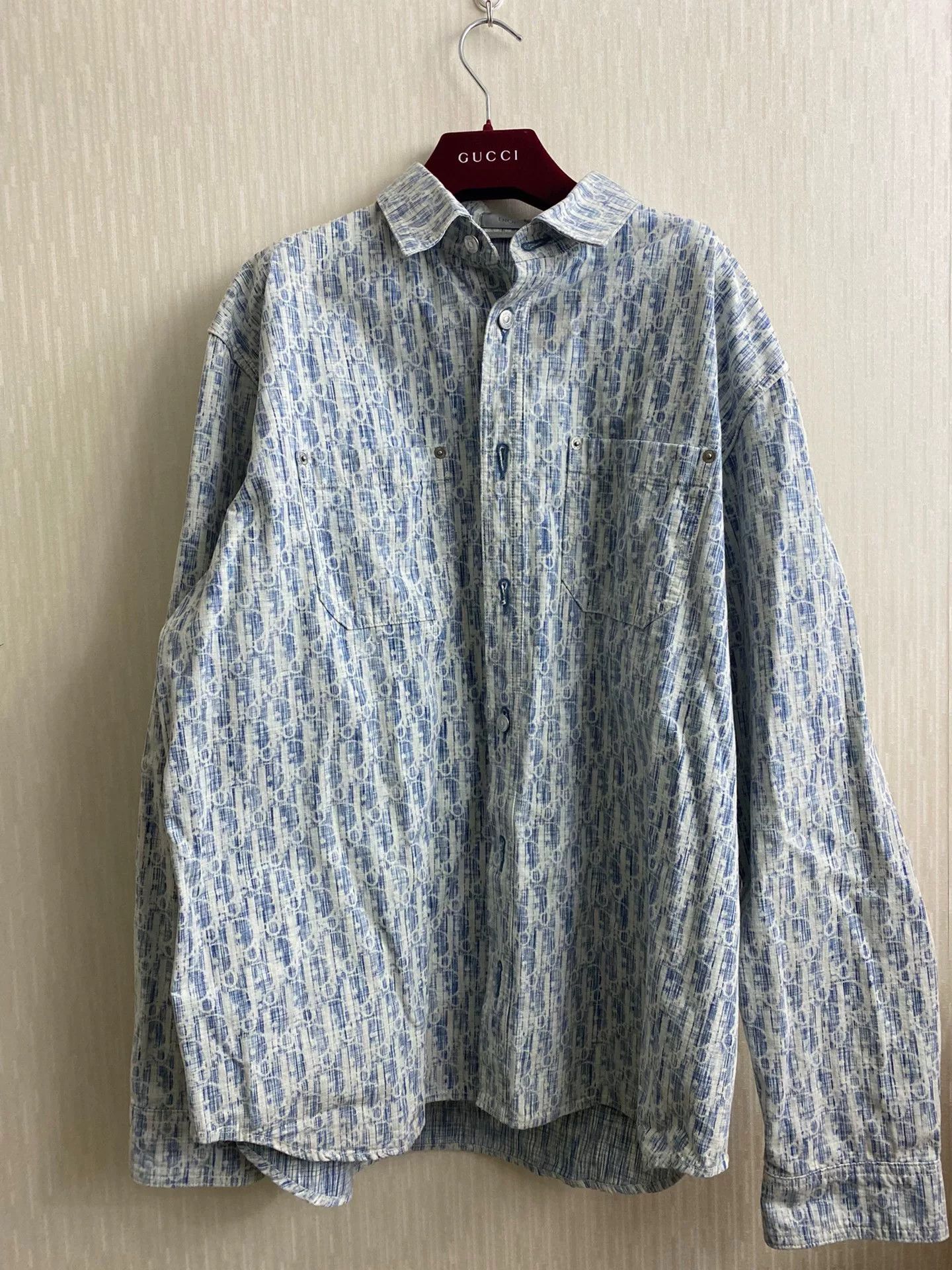 dior oblique printed denim long sleeve shirt