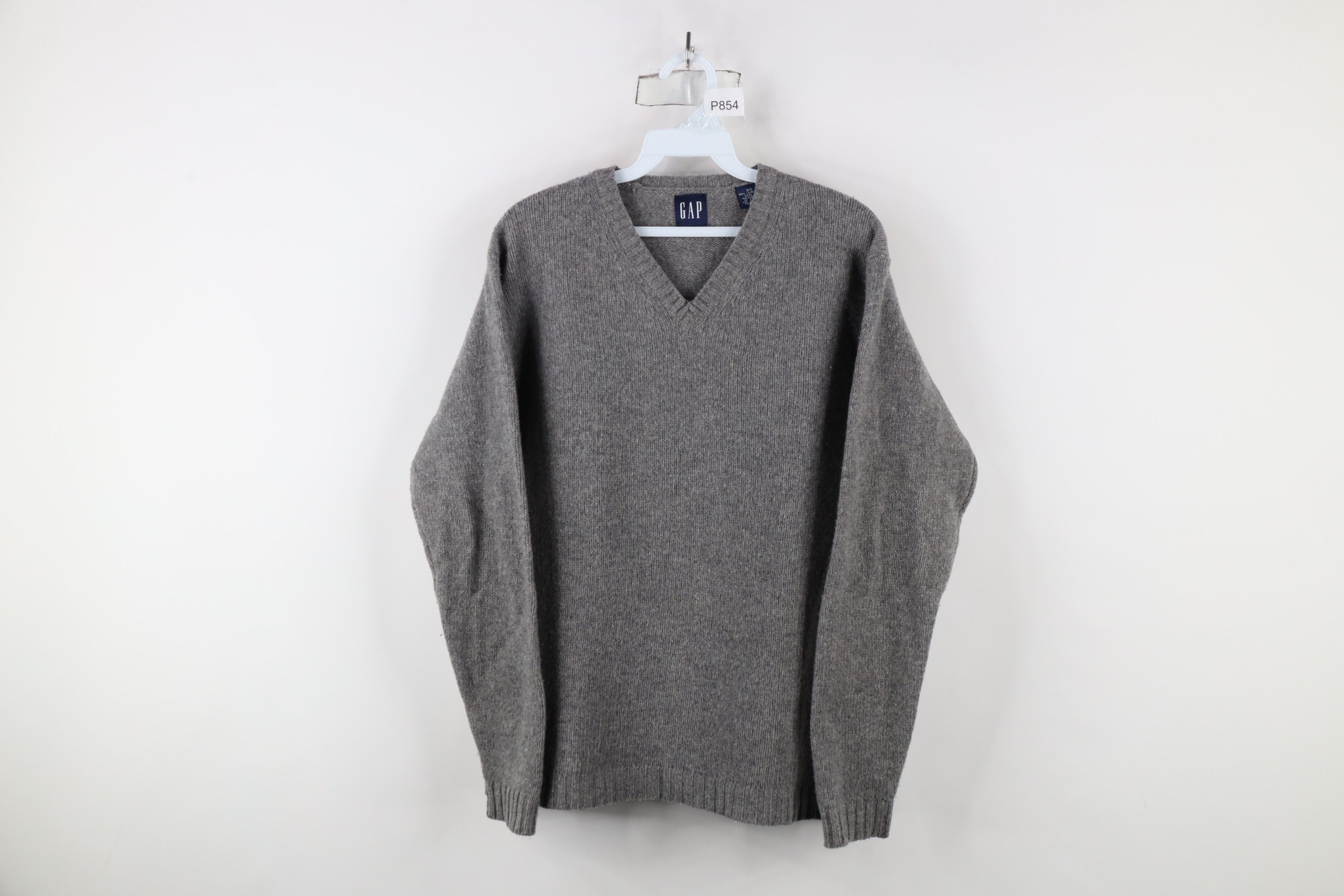 Gap × Vintage Vintage 90s Gap Lambswool Knit V-Neck Sweater Heather Gray Size US XS / EU 42 / 0 - 1 Thumbnail
