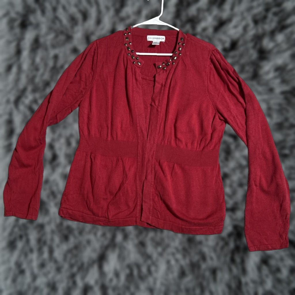 Vintage VINTAGE Sag Harbor Cardigan Sweater Womens XL Red Beaded Grandmacore 90s Chic Size XL / US 12-14 / IT 48-50 - 1 Thumbnail